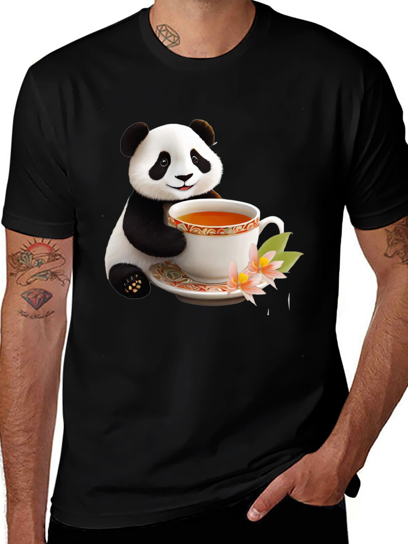 Panda Tea Time Graphic Tee - Cute Animal Design