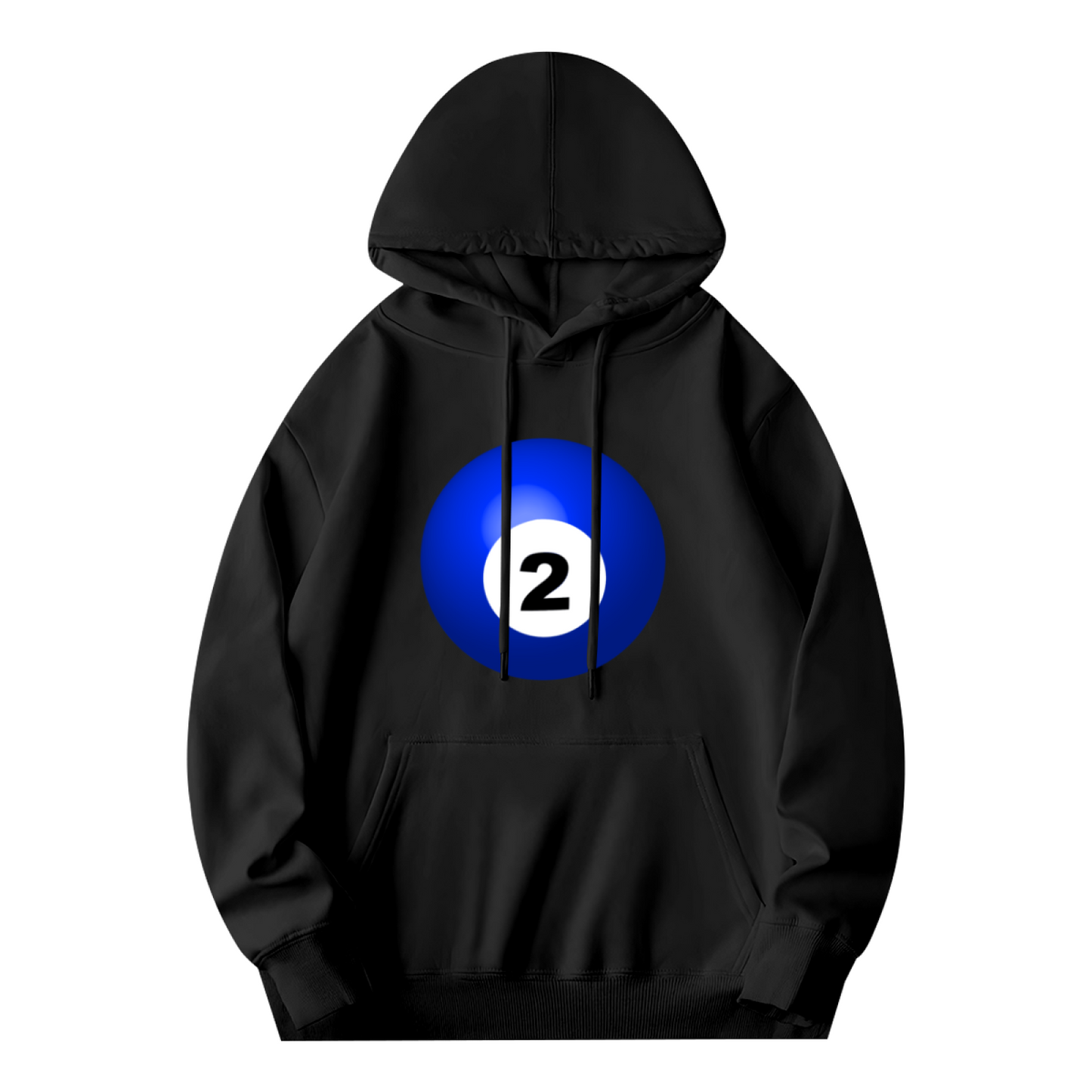 Bold Blue No.2 Billiard Ball Graphic Black Hoodie, Unisex Casual Comfort Sweatshirt