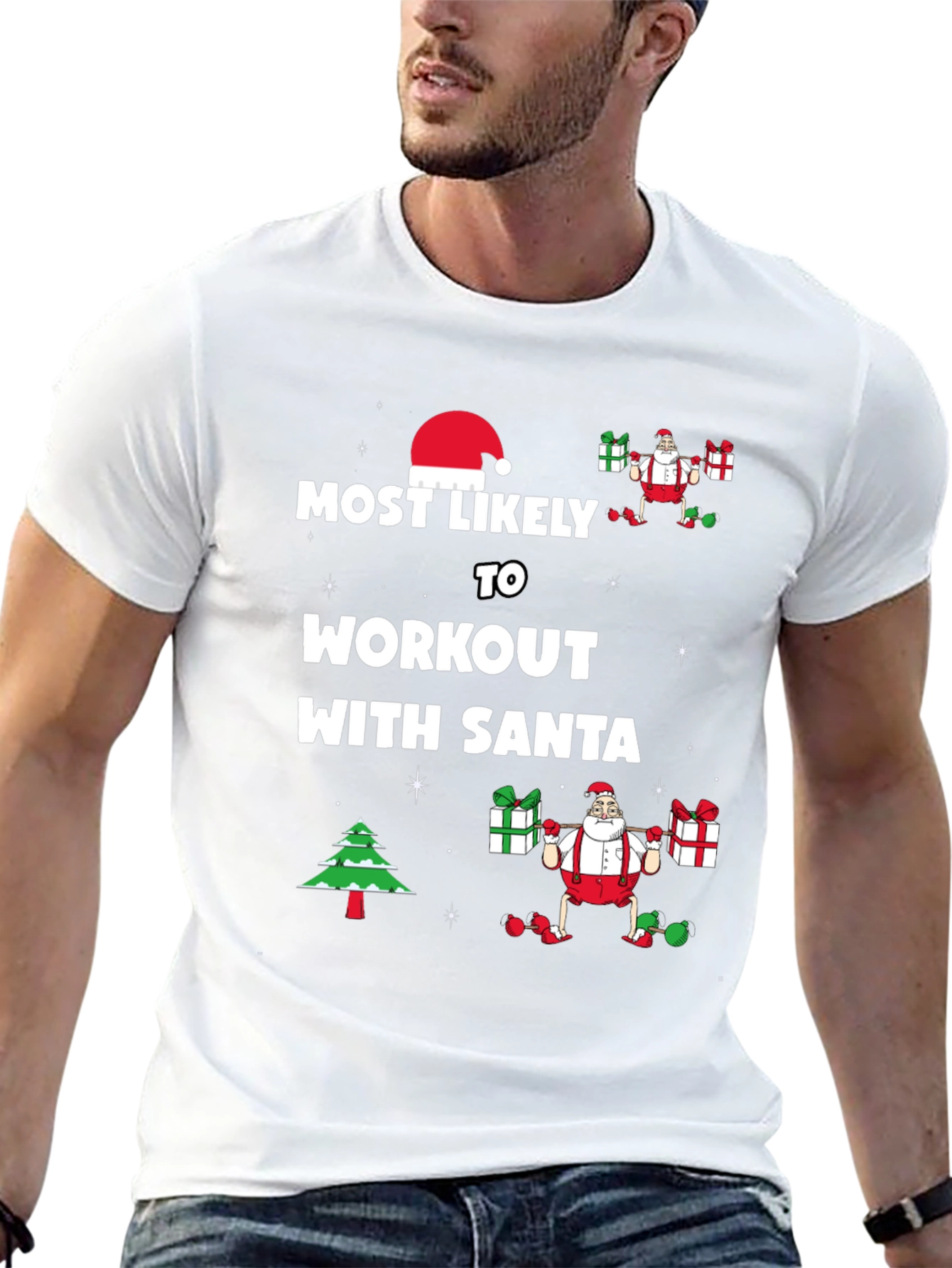 Workout with Santa Christmas T-Shirt