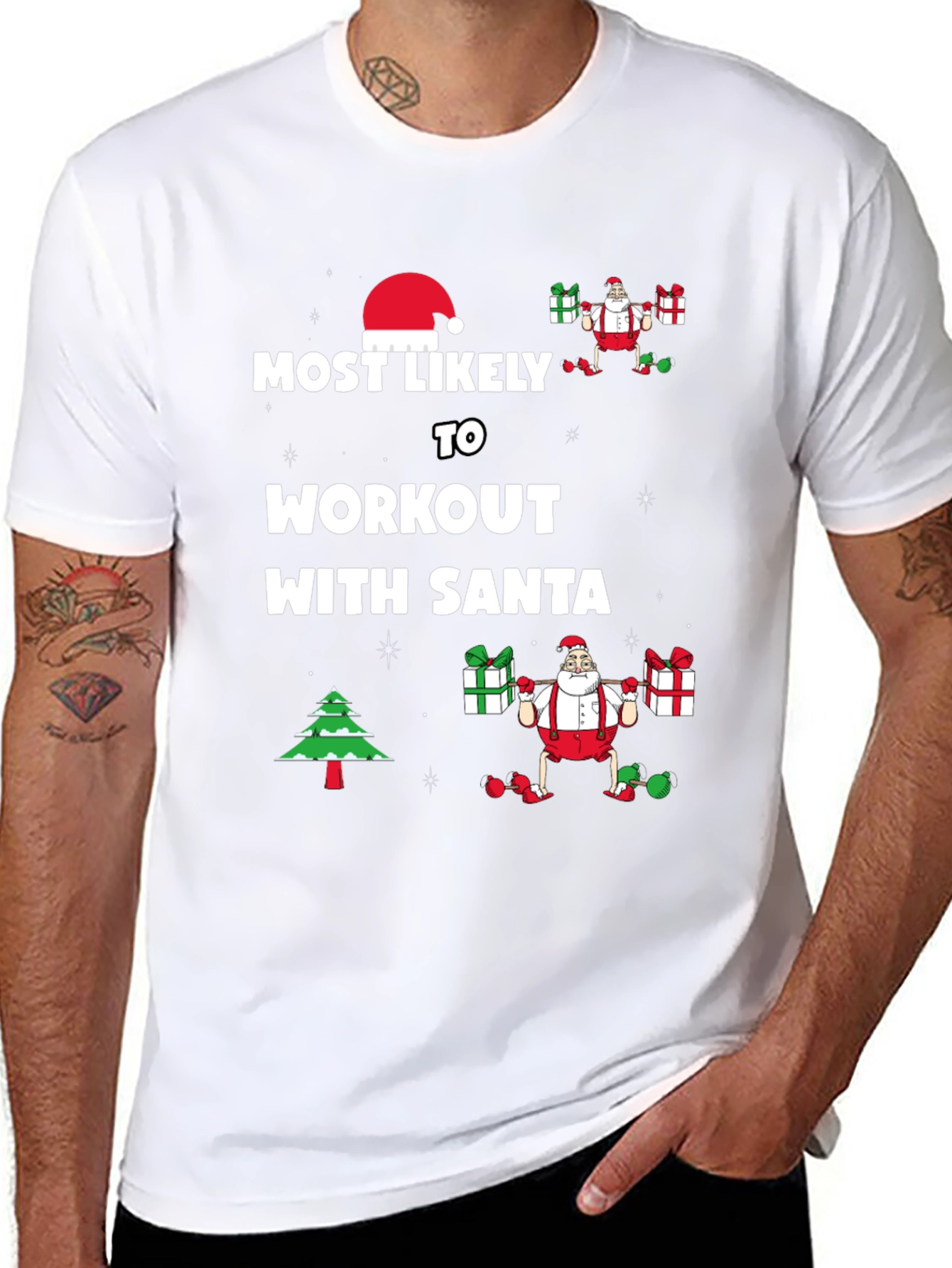 Workout with Santa Christmas T-Shirt