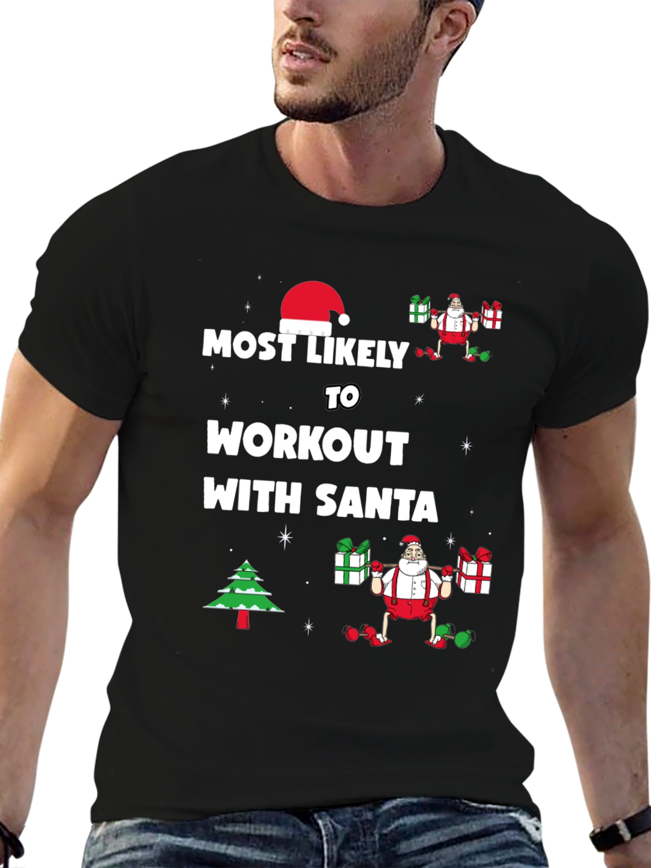 Workout with Santa Christmas T-Shirt