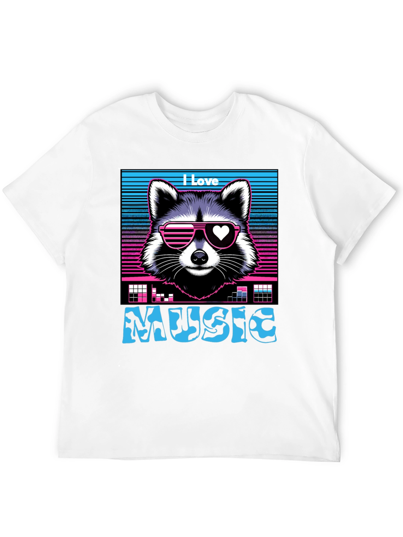 I Love Music Raccoon T-Shirt - Retro 80s Style