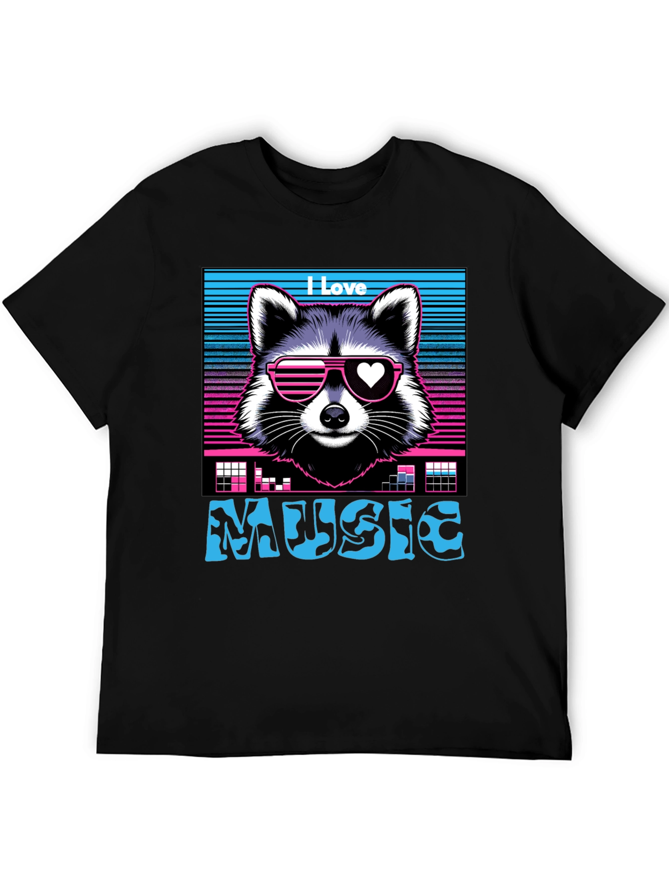 I Love Music Raccoon T-Shirt - Retro 80s Style