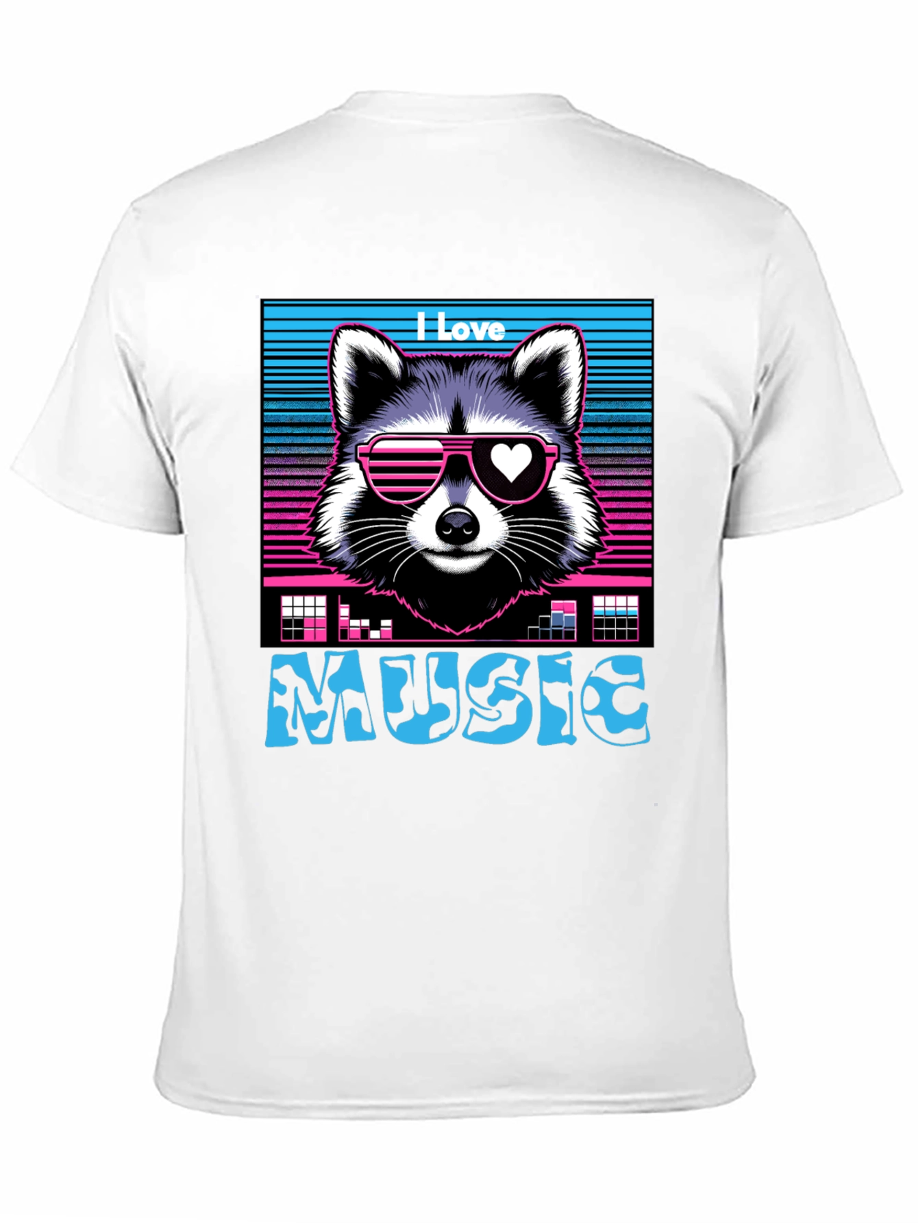 I Love Music Raccoon T-Shirt - Retro 80s Style