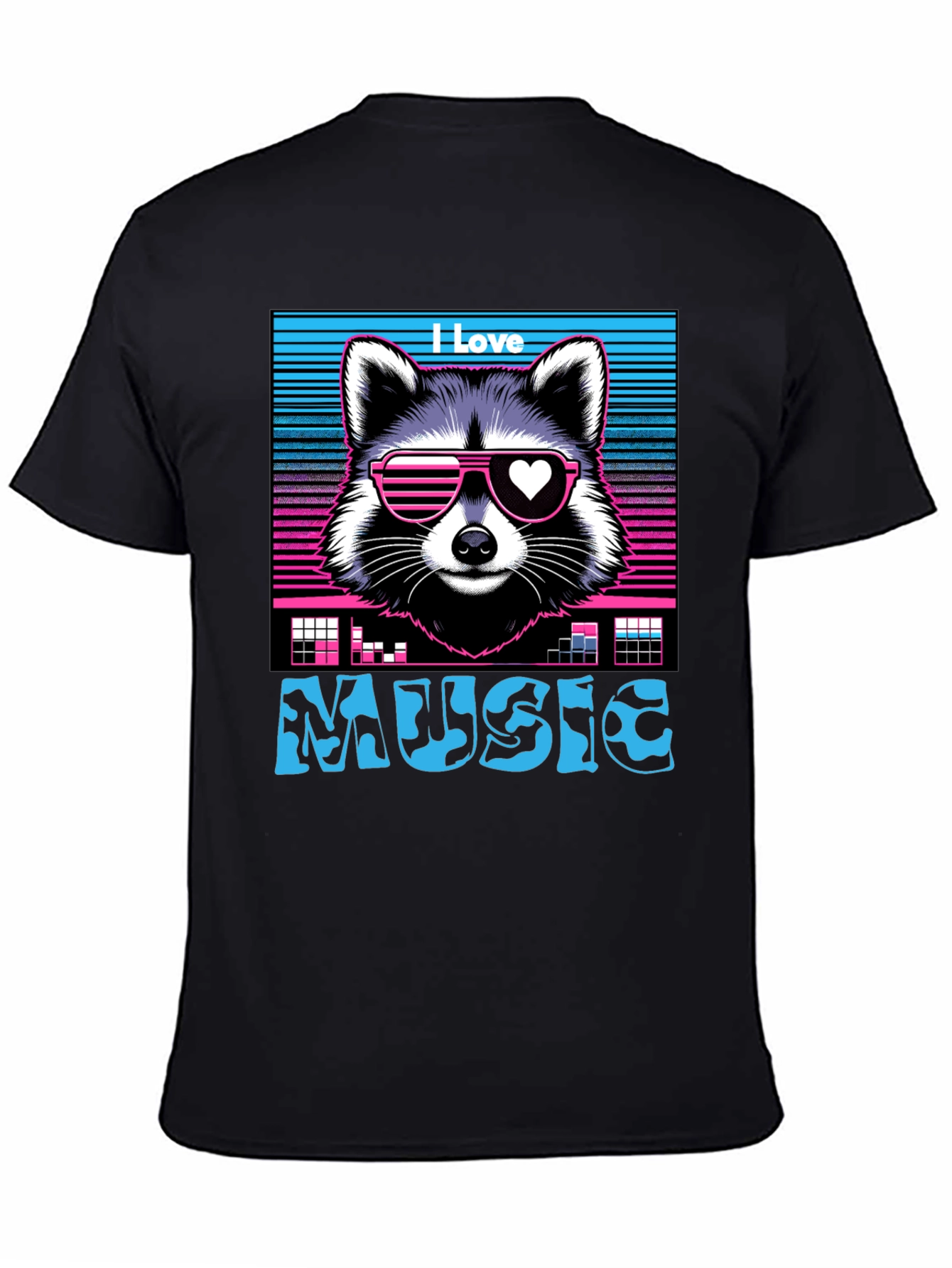 I Love Music Raccoon T-Shirt - Retro 80s Style