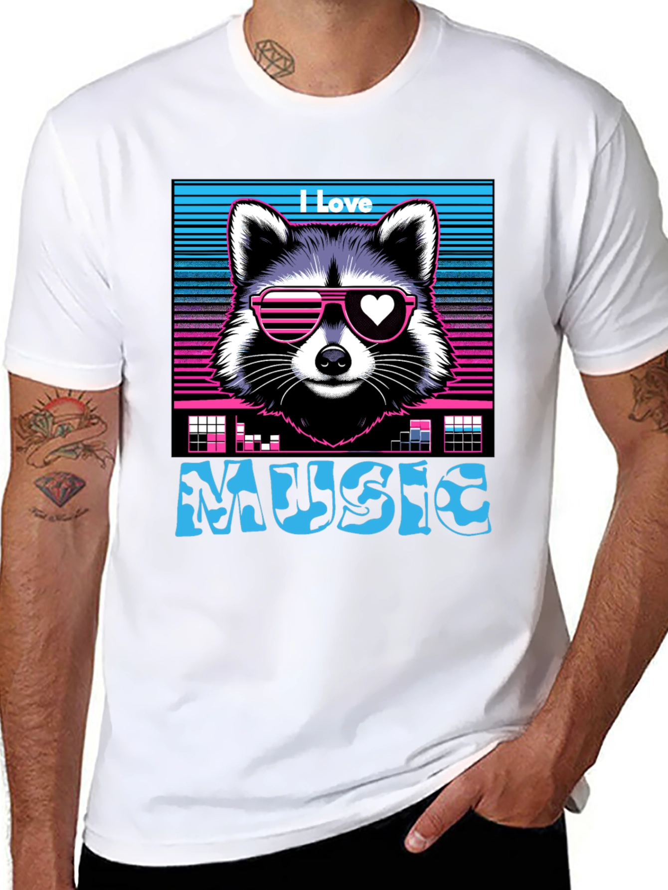 I Love Music Raccoon T-Shirt - Retro 80s Style