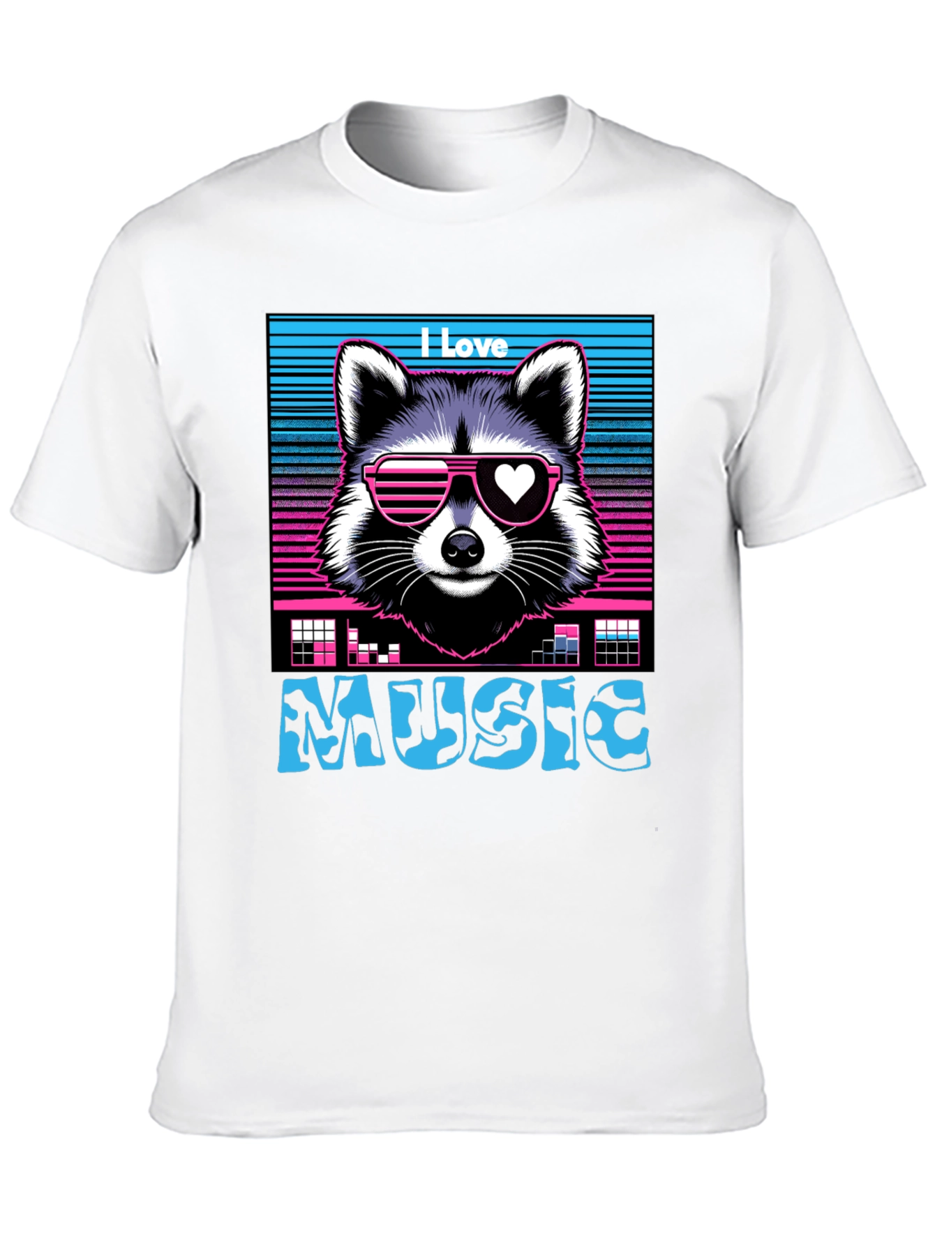 I Love Music Raccoon T-Shirt - Retro 80s Style