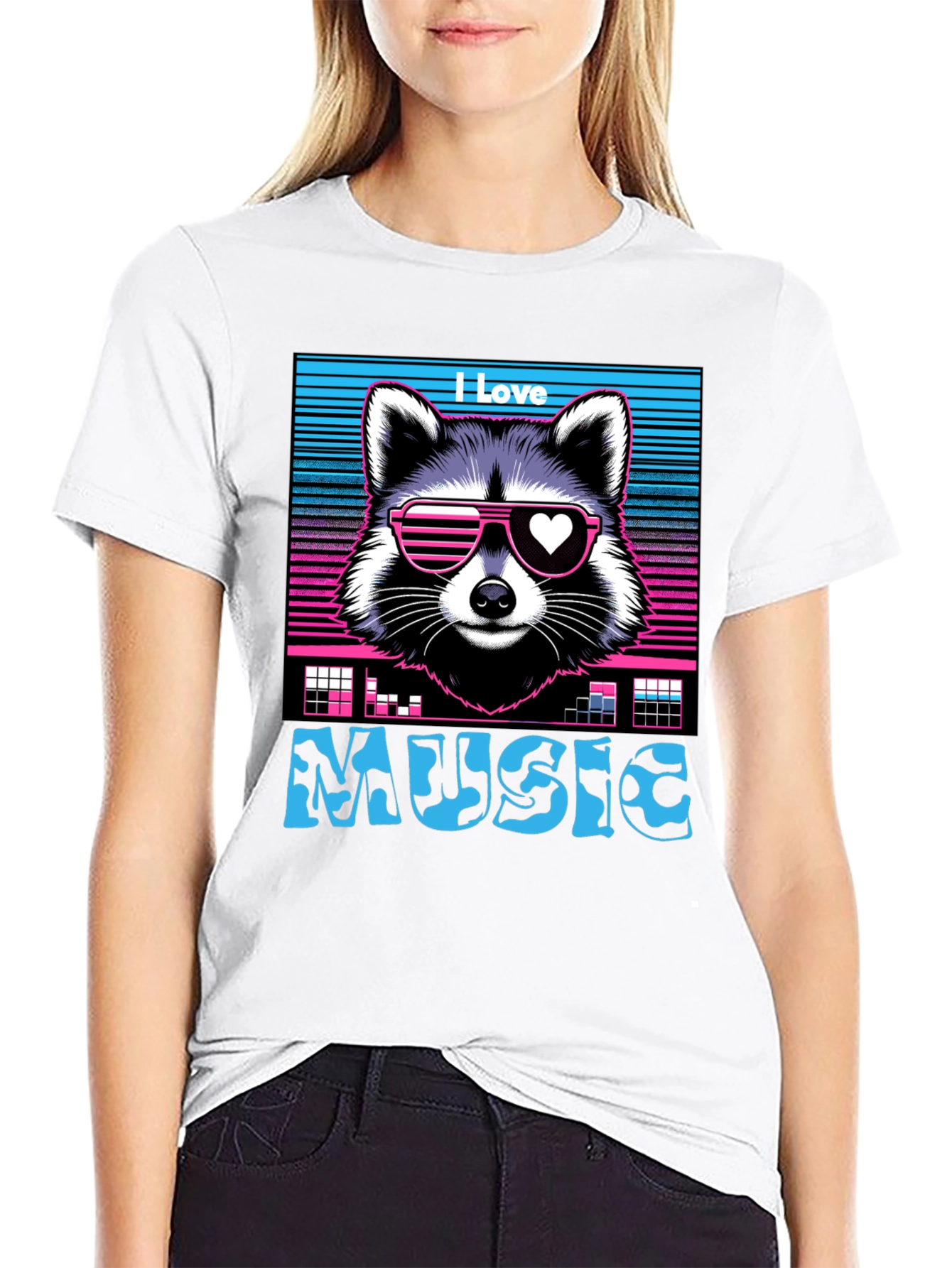 I Love Music Raccoon T-Shirt - Retro 80s Style