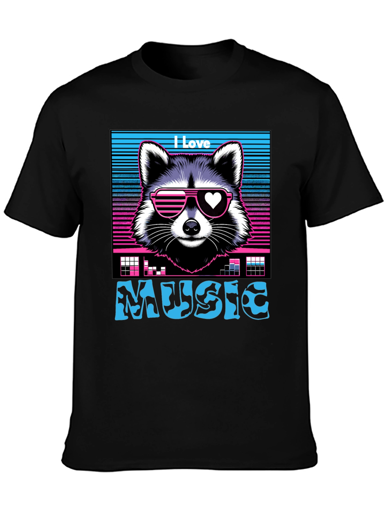 I Love Music Raccoon T-Shirt - Retro 80s Style