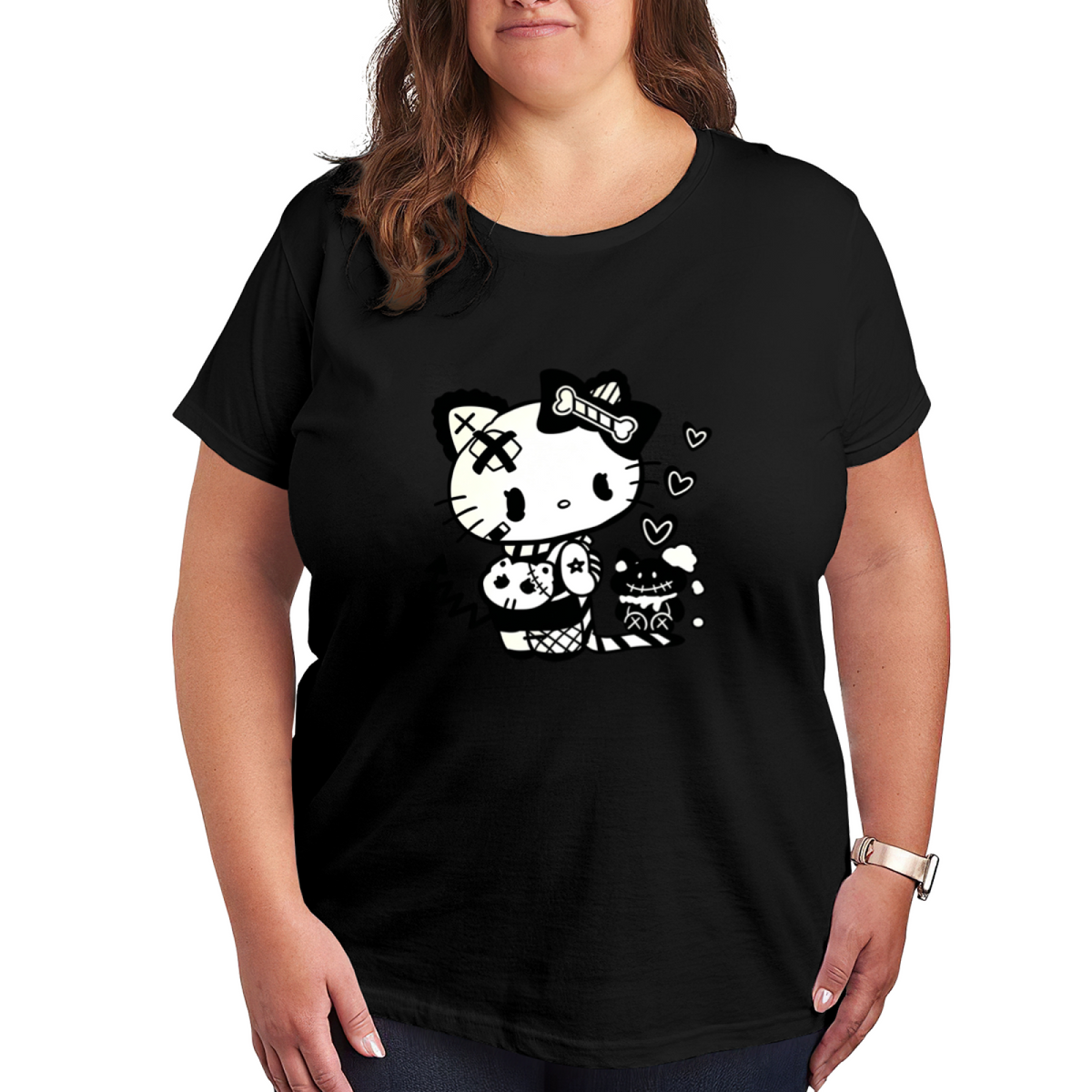 Punk Patchwork Hello Kitty Dark Aesthetic Plus?Size T?Shirt