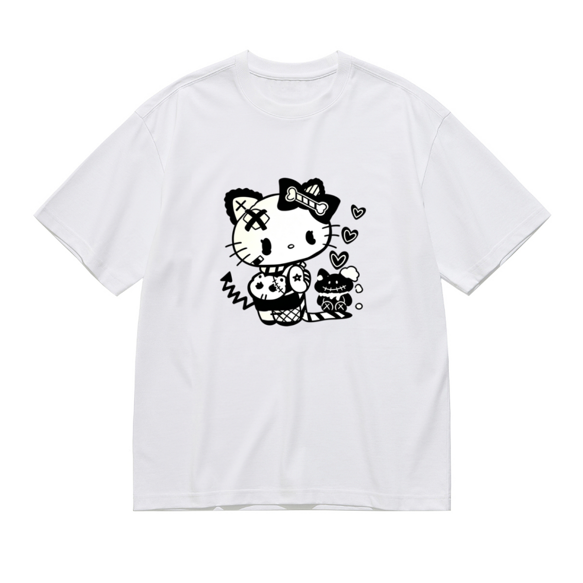 Punk Patchwork Hello Kitty Dark Aesthetic Plus?Size T?Shirt