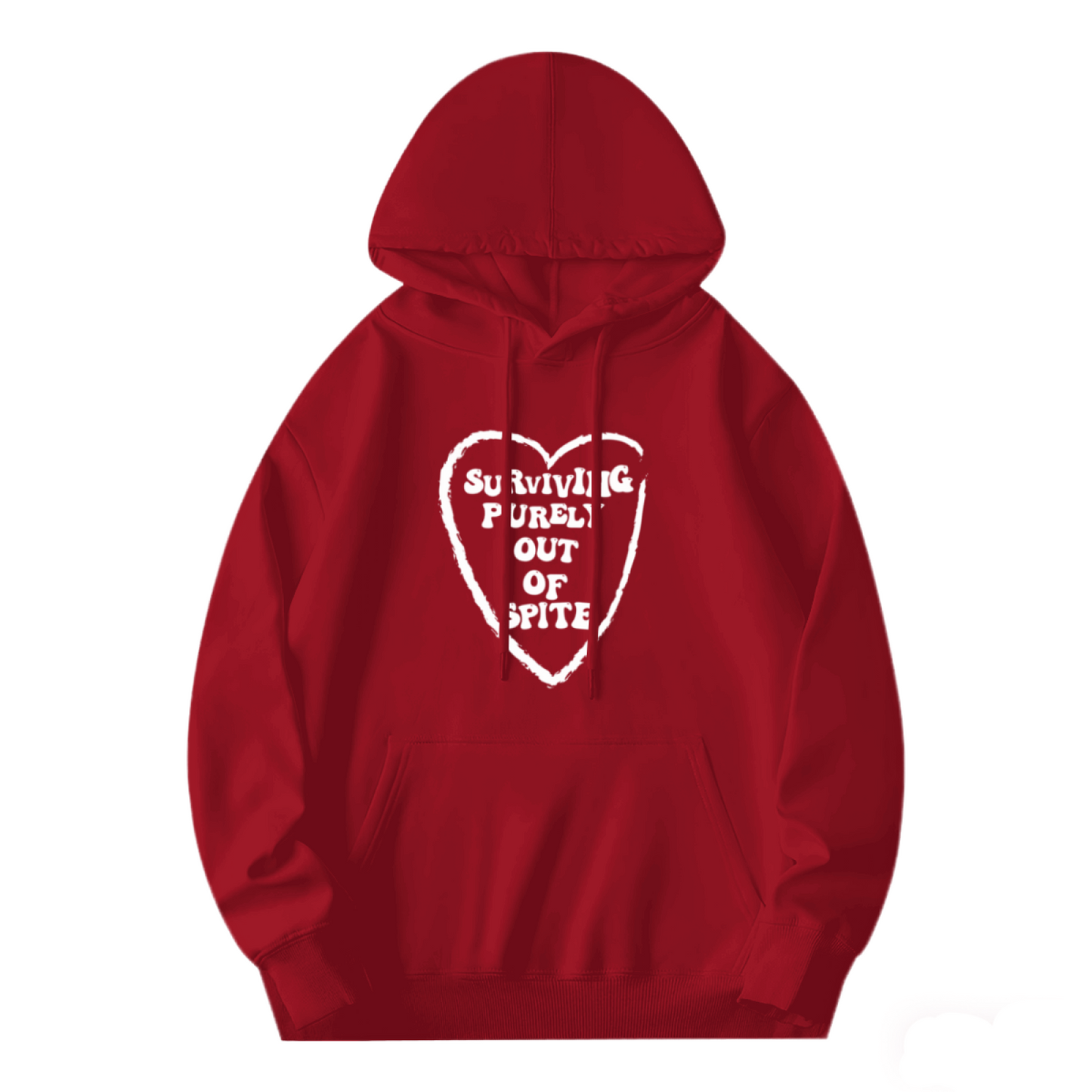Surviving Purely Out Of Spite Heart Print Hoodie, Comfy Red Casual Hoodie