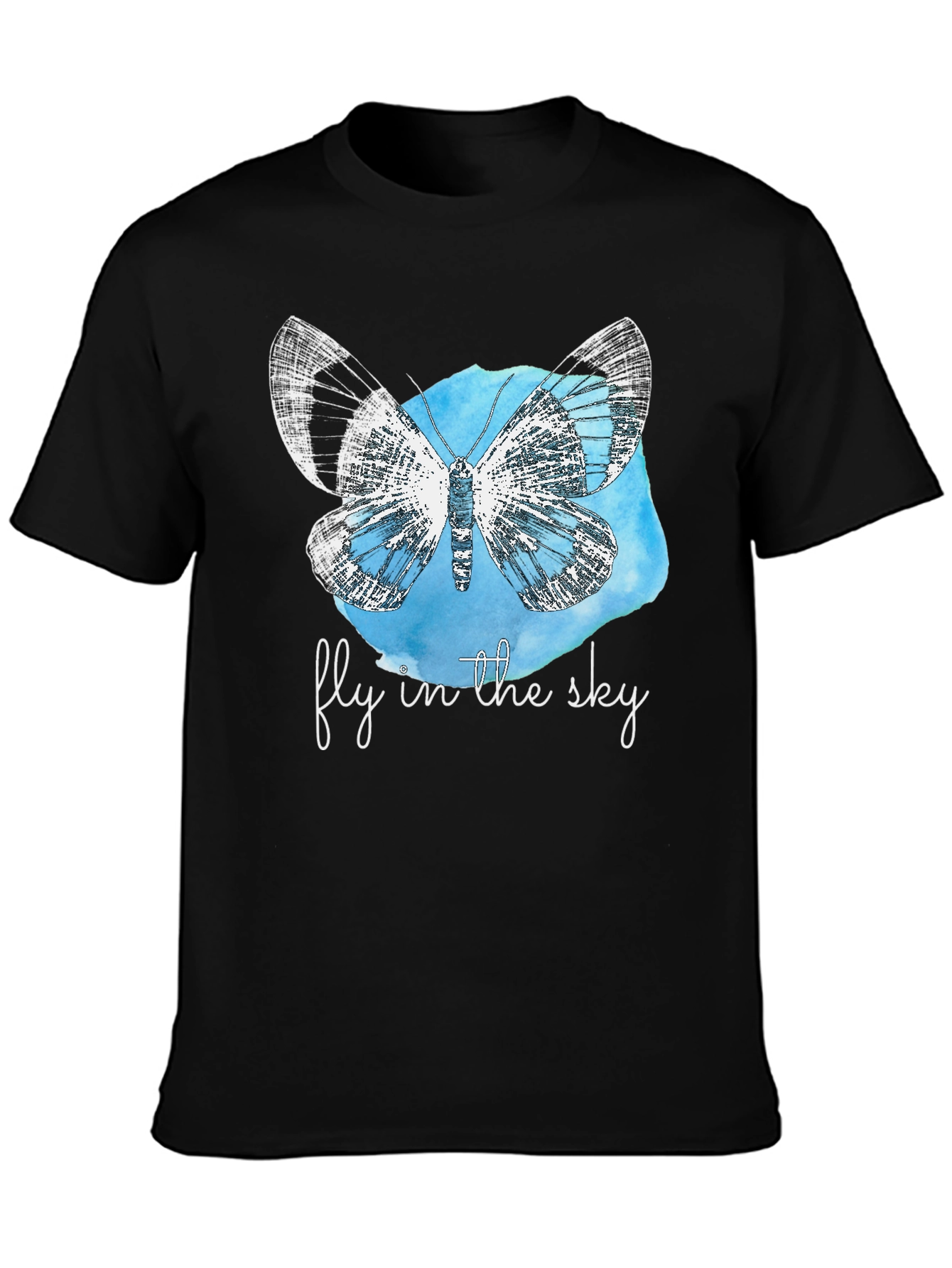 Fly in the Sky Butterfly Graphic T-Shirt - Black