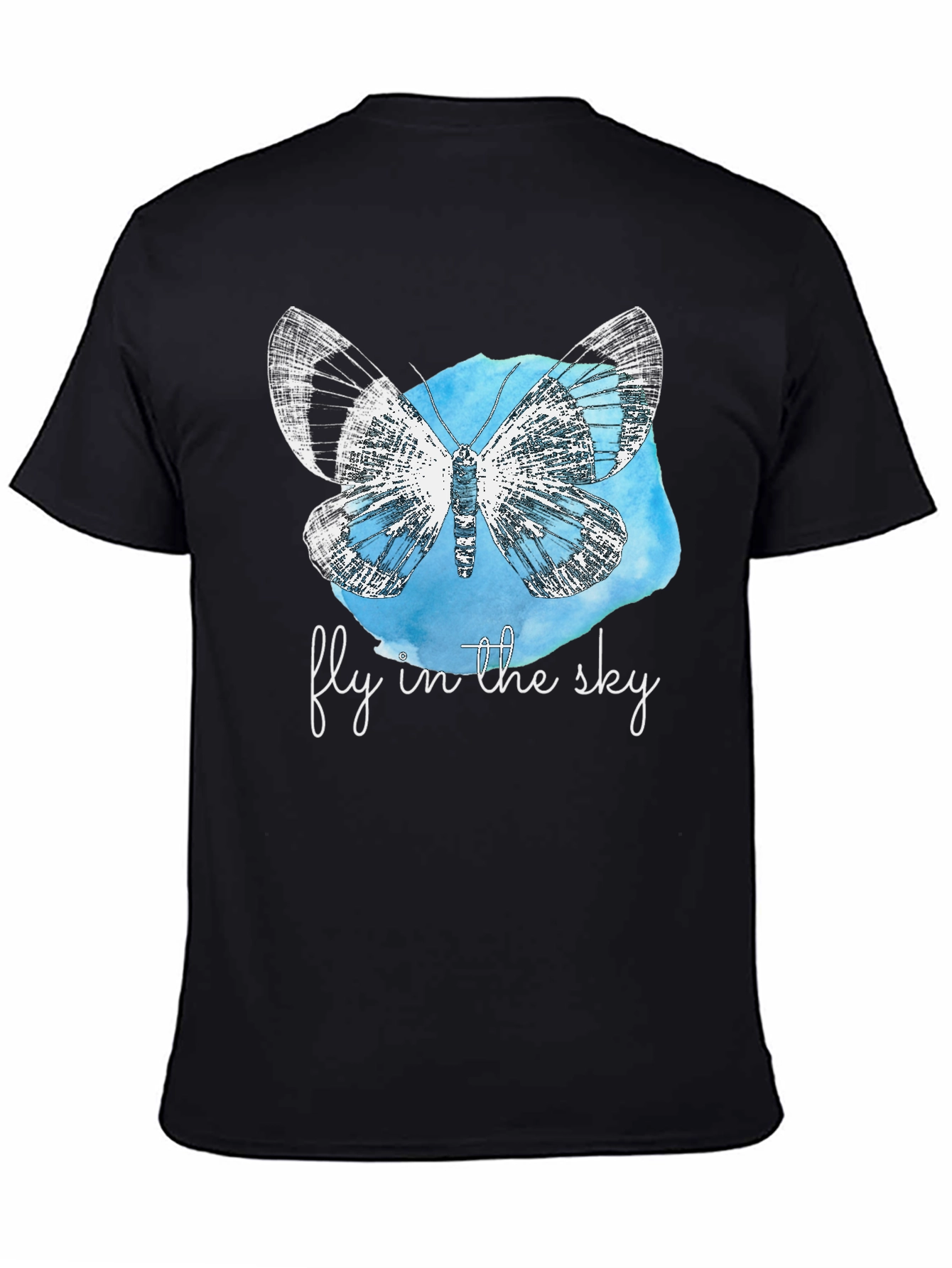 Fly in the Sky Butterfly Graphic T-Shirt - Black