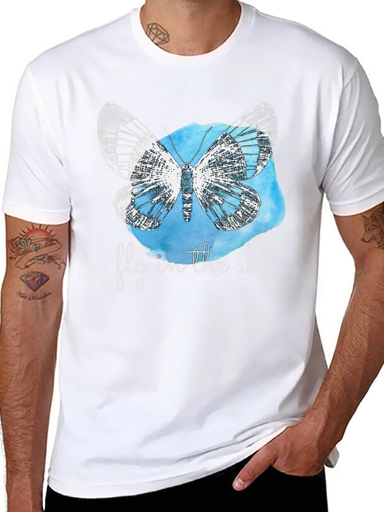 Fly in the Sky Butterfly Graphic T-Shirt - Black