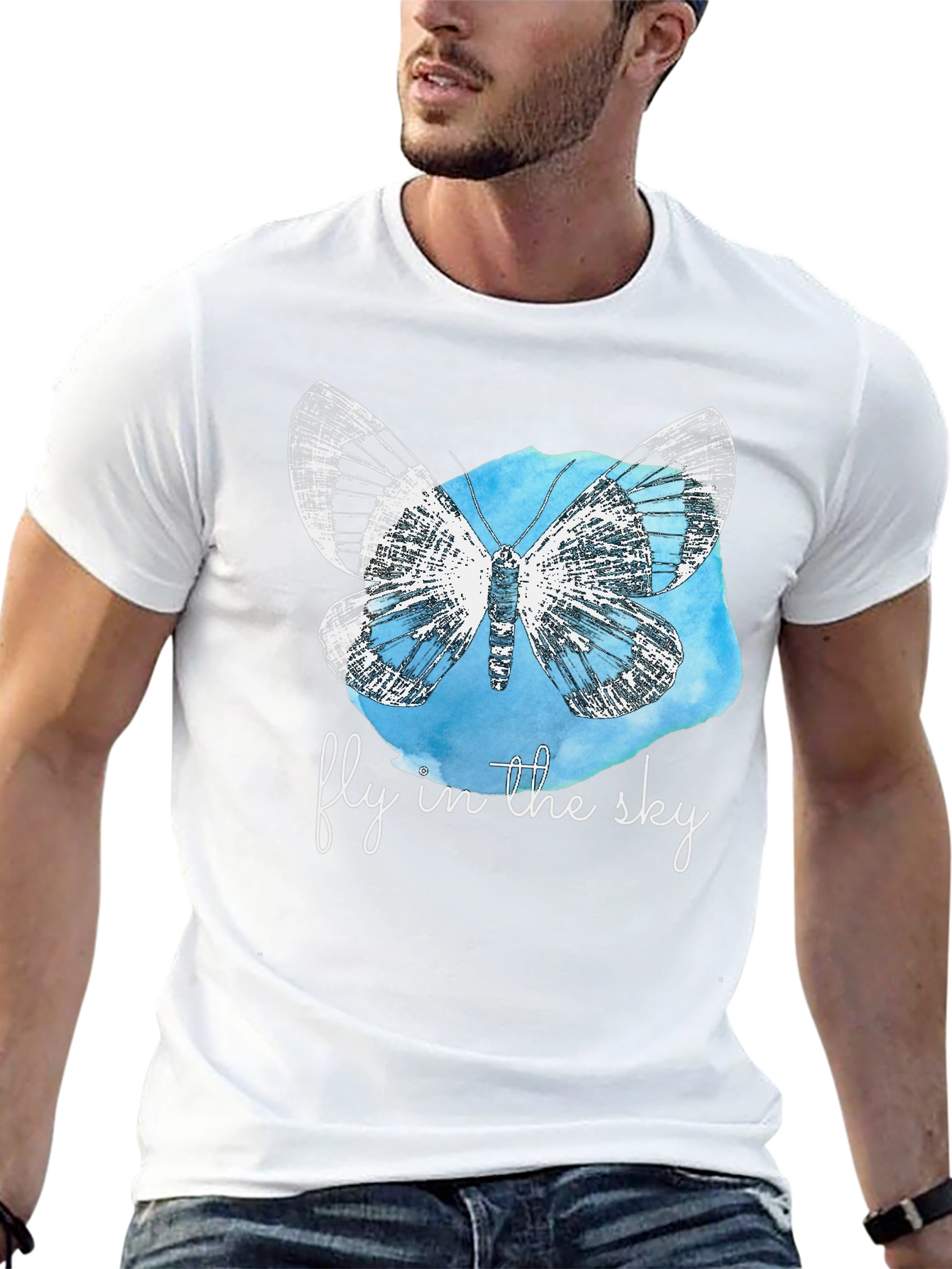 Fly in the Sky Butterfly Graphic T-Shirt - Black