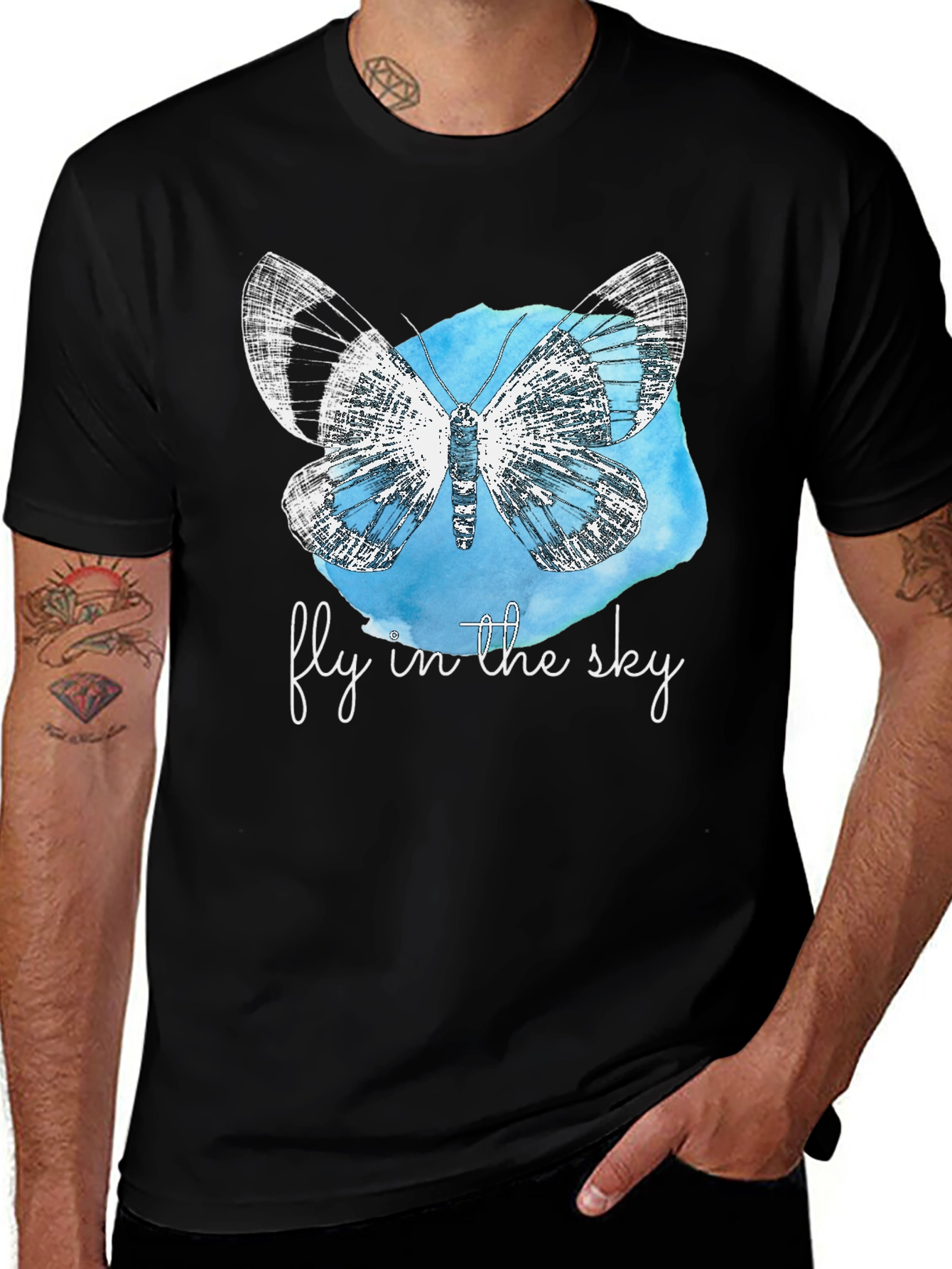 Fly in the Sky Butterfly Graphic T-Shirt - Black