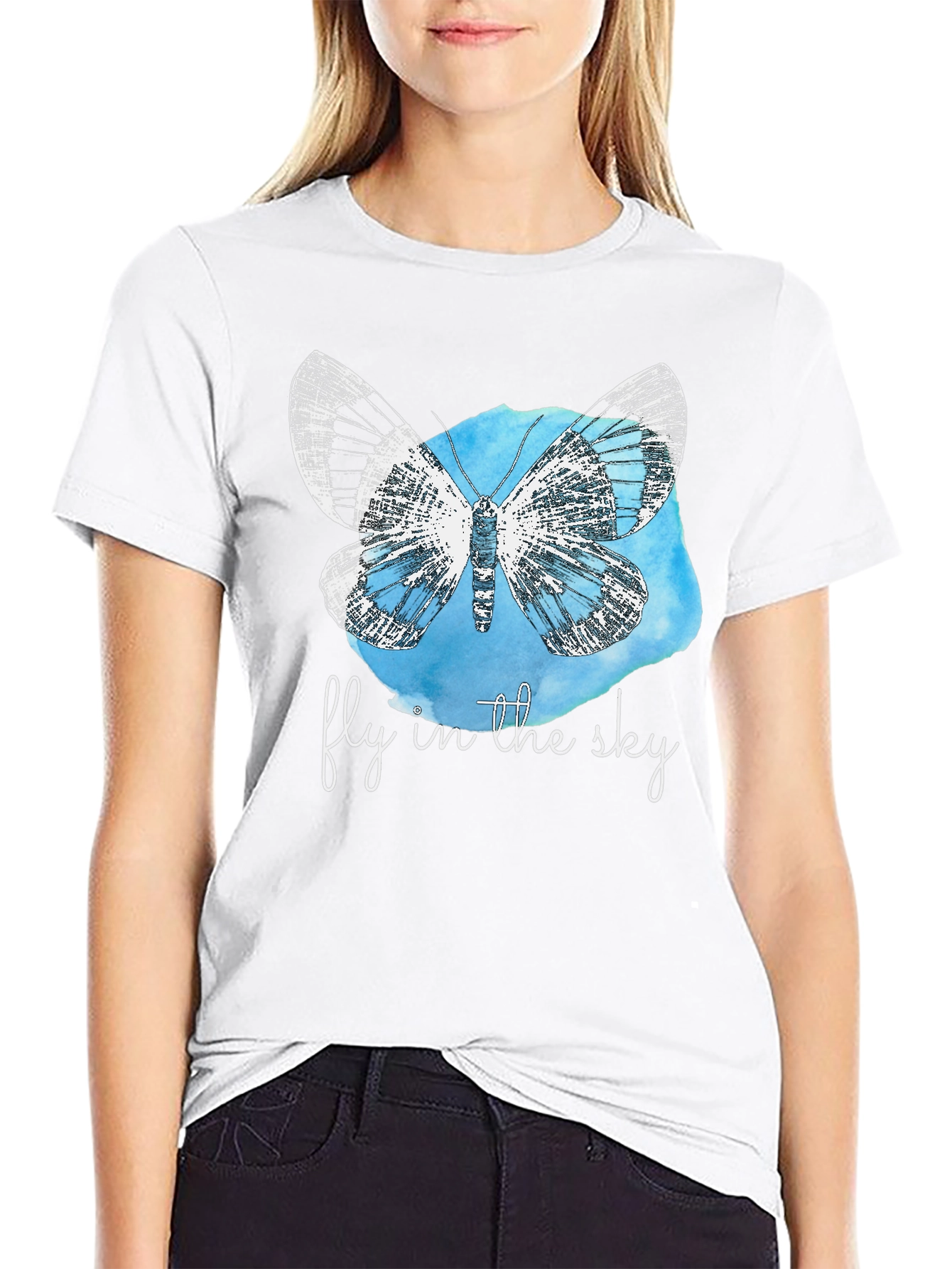 Fly in the Sky Butterfly Graphic T-Shirt - Black