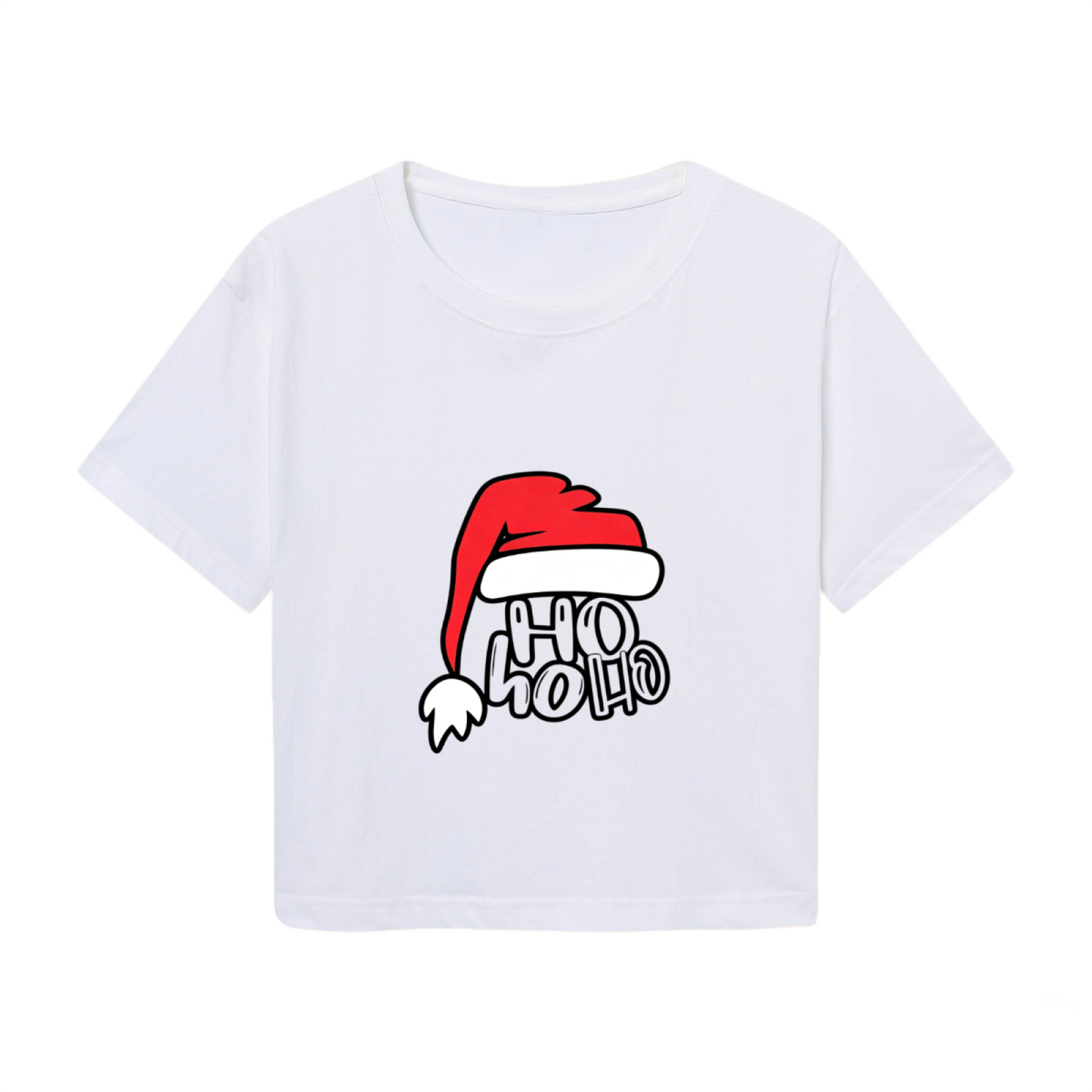 Ho Ho Ho Santa Hat Fun Christmas White Crop Tee