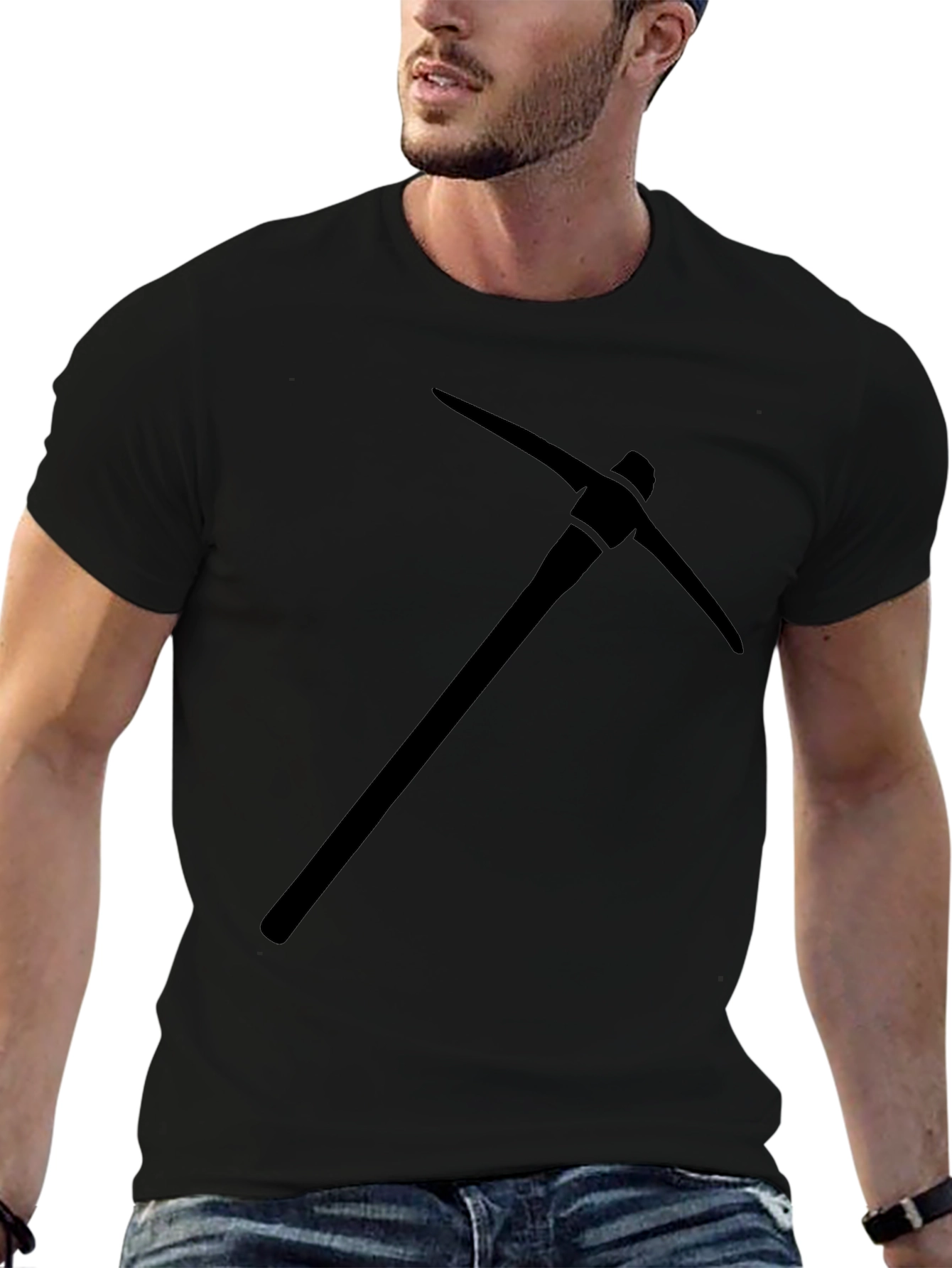 Mens Black Pickaxe Graphic Tee - Mining Style!