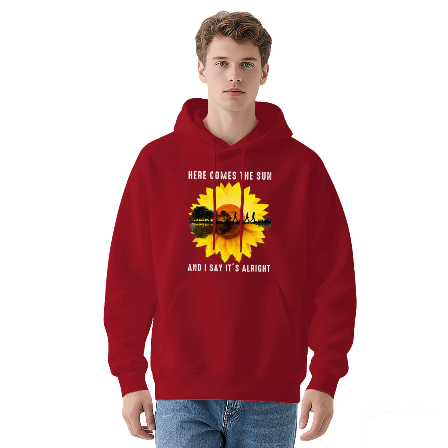 Here Comes The Sun Sunflower Retro Relaxed Black Hoodie, Music Fan Soft Top