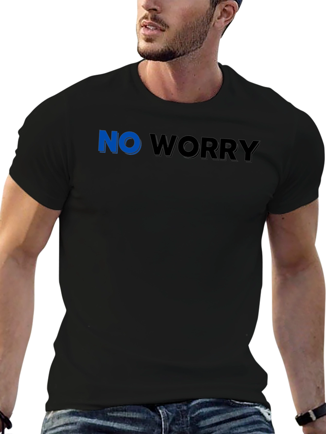 No Worry Graphic Tee - Black Cotton Casual