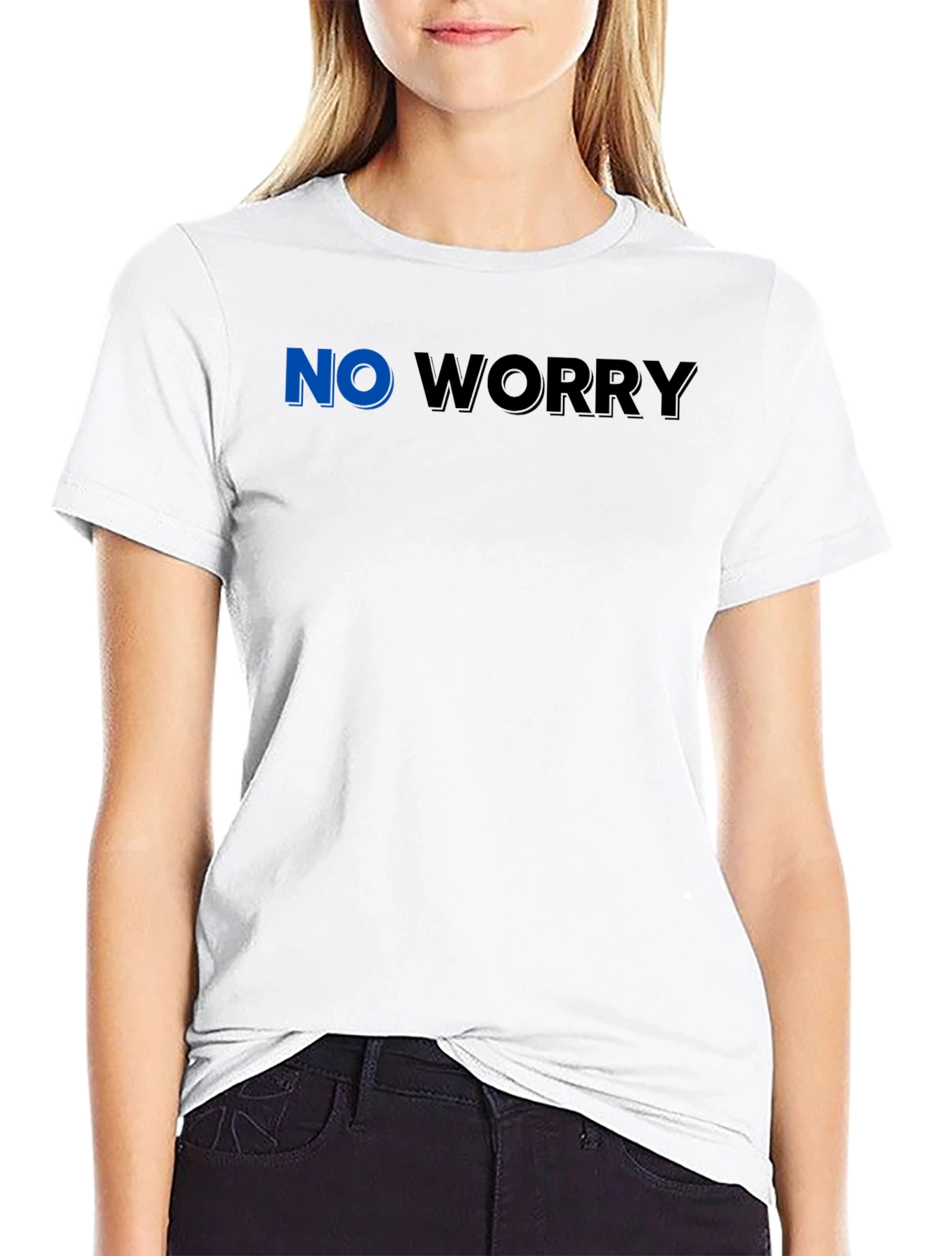 No Worry Graphic Tee - Black Cotton Casual