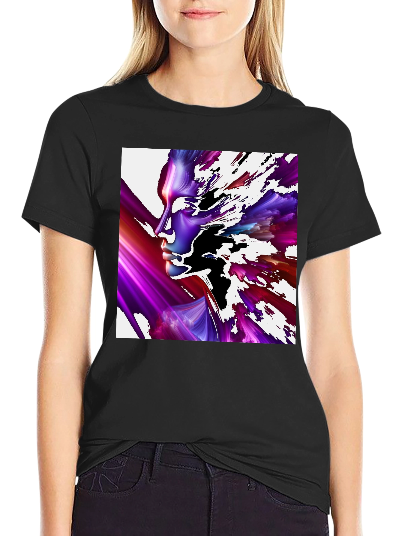 Abstract Face Black T-Shirt - Unique Artistic Design