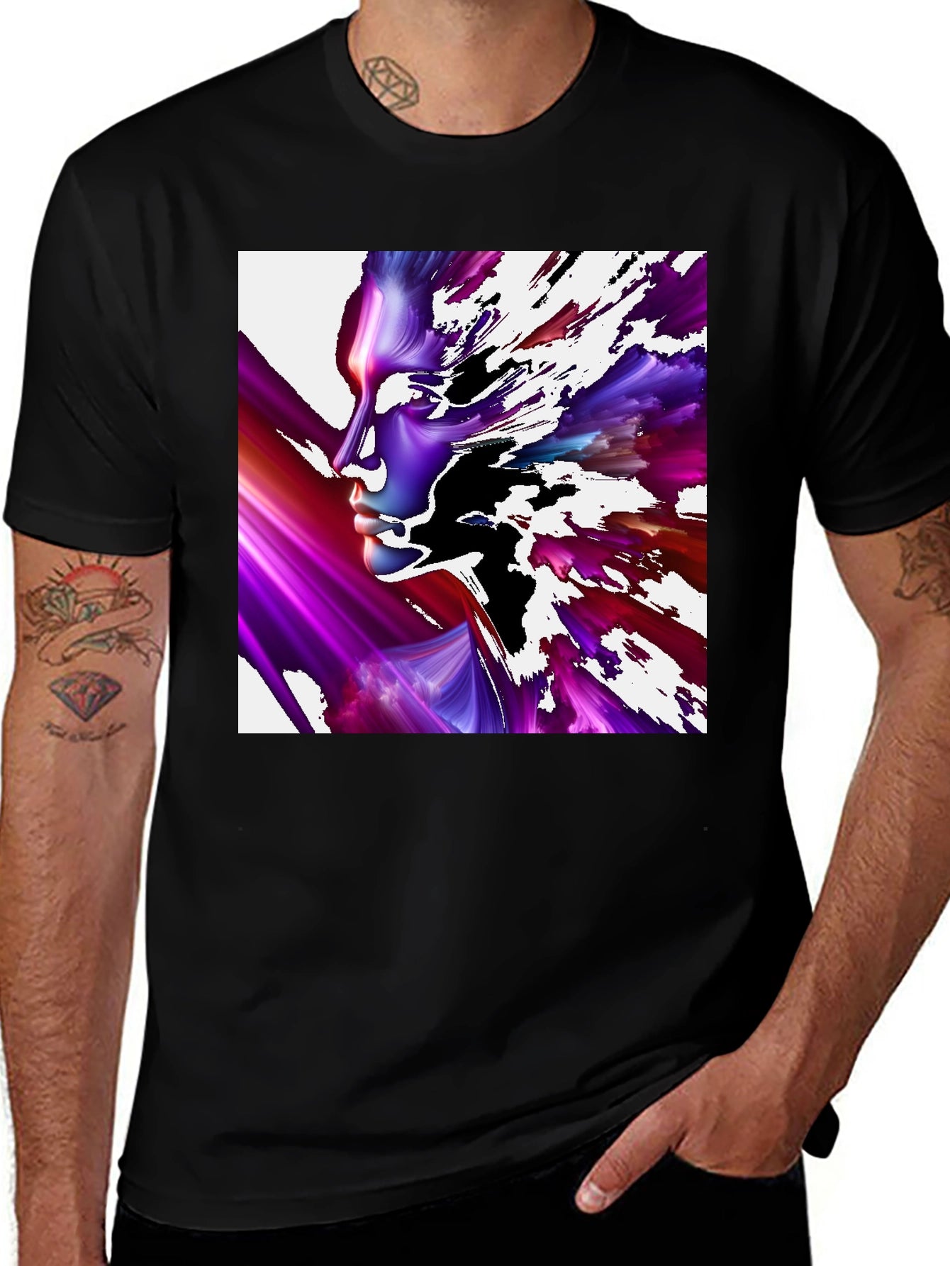 Abstract Face Black T-Shirt - Unique Artistic Design