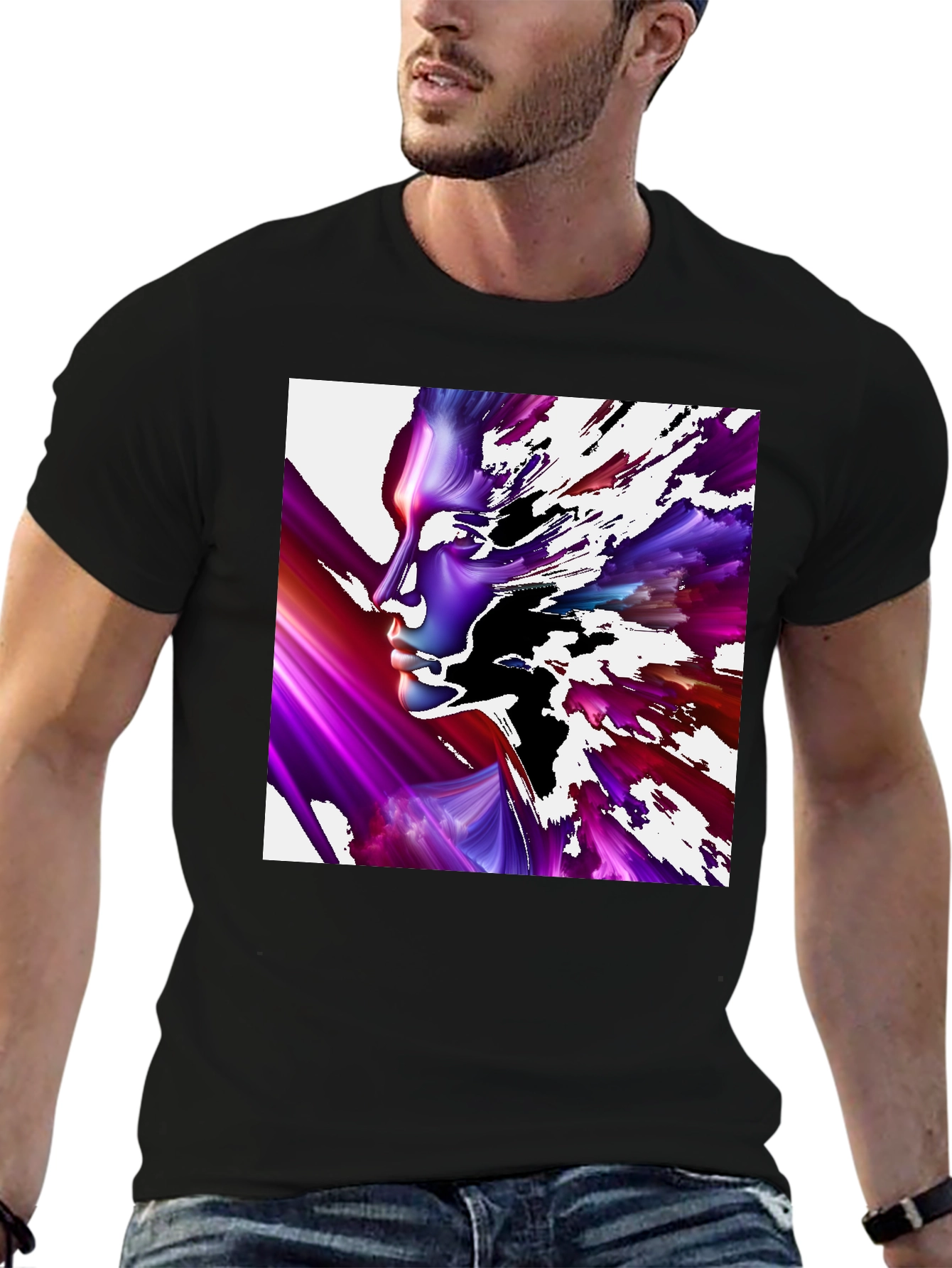 Abstract Face Black T-Shirt - Unique Artistic Design