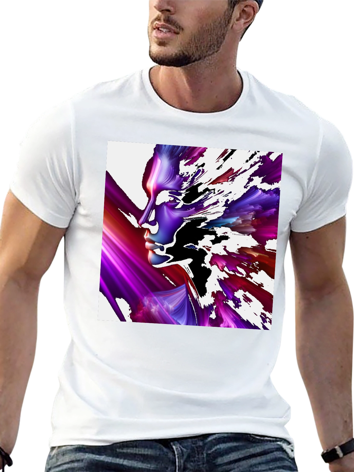 Abstract Face Black T-Shirt - Unique Artistic Design