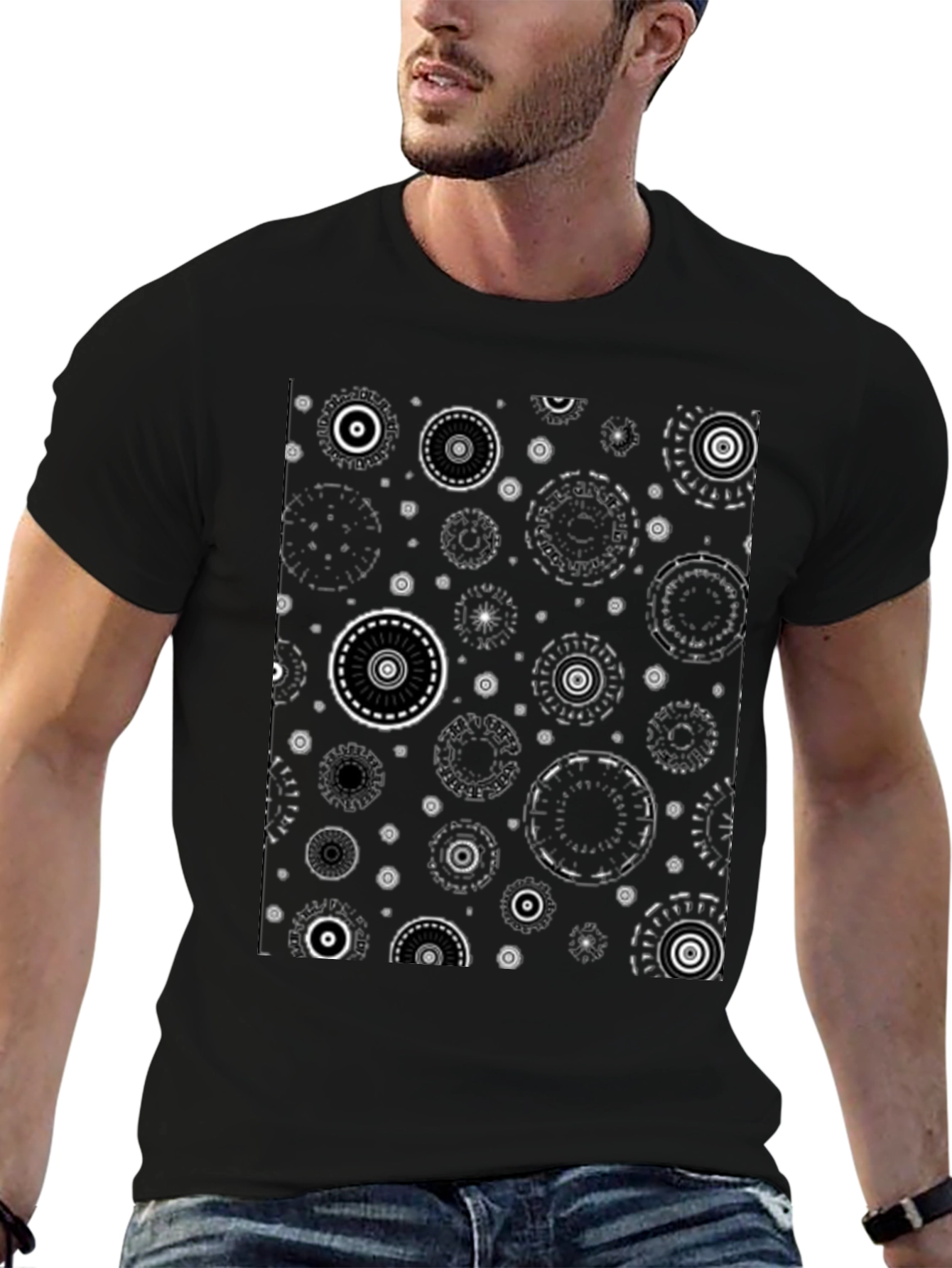 Abstract Circle Pattern Black T-Shirt