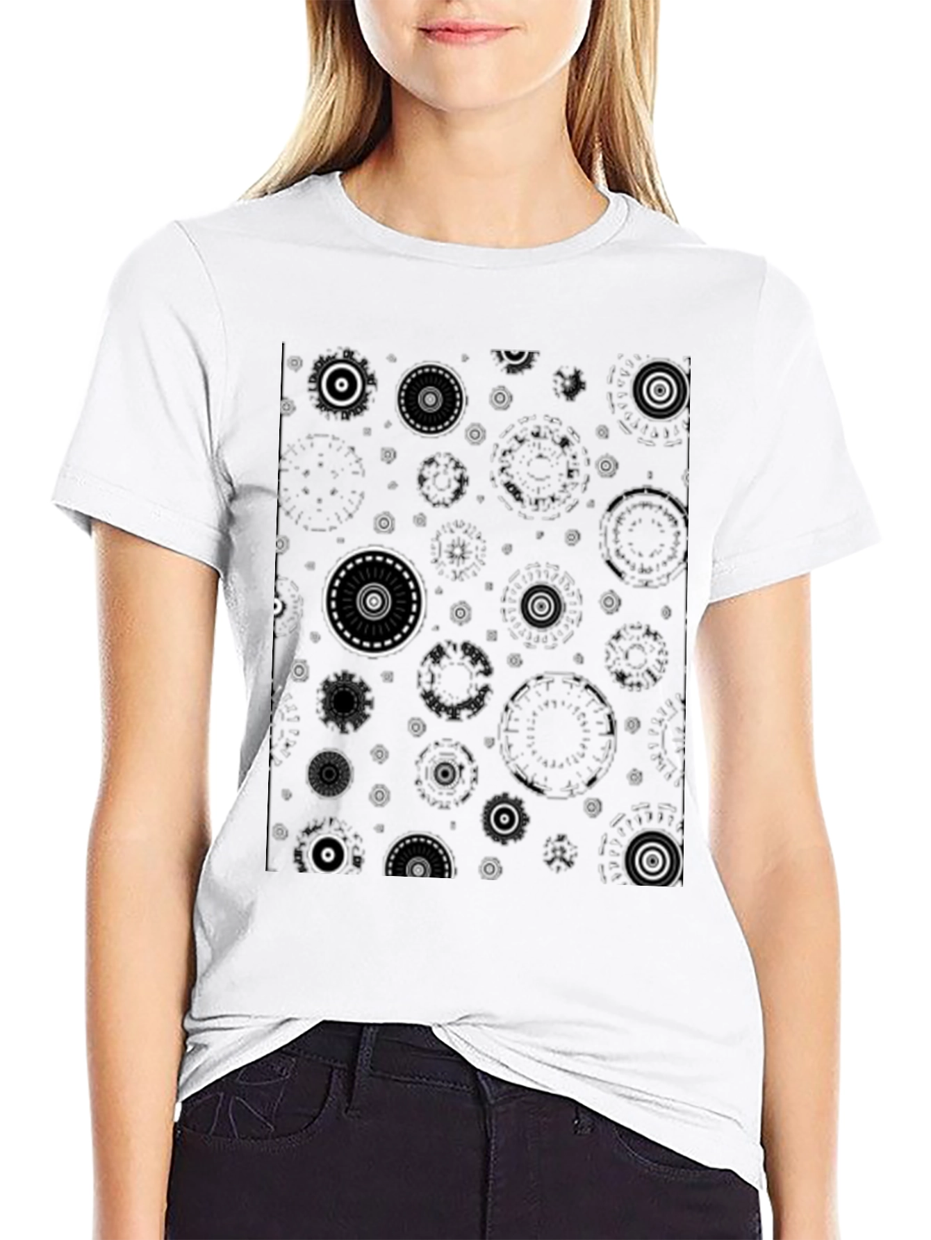Abstract Circle Pattern Black T-Shirt