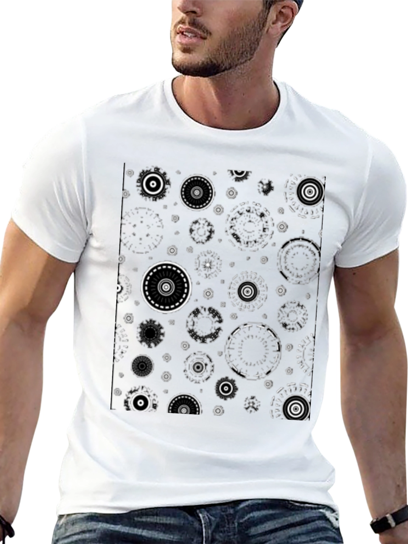Abstract Circle Pattern Black T-Shirt