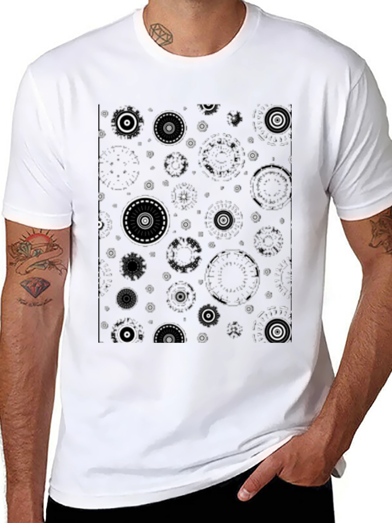 Abstract Circle Pattern Black T-Shirt