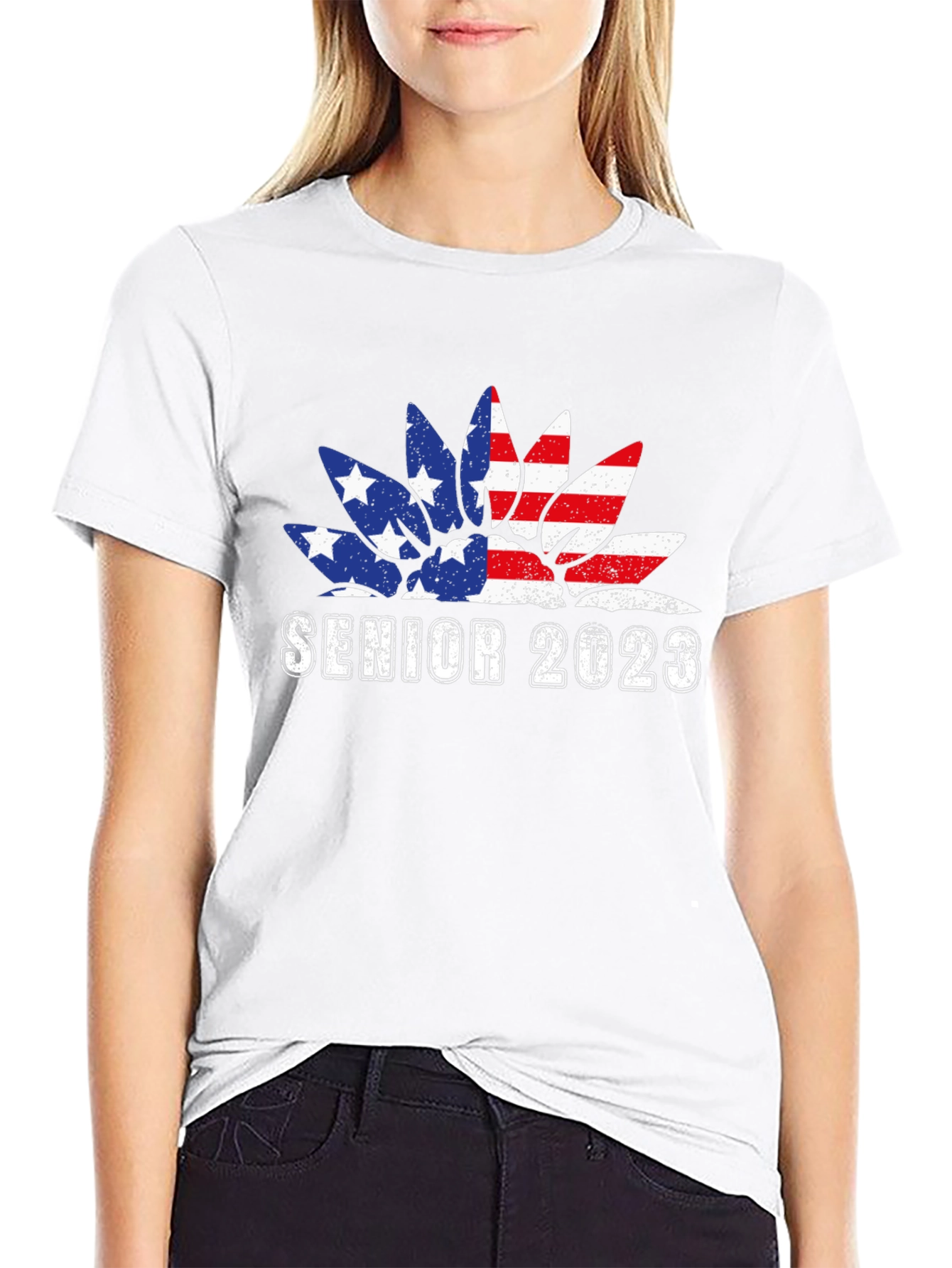 Senior 2023 USA Flag Sunflower Graphic T-Shirt