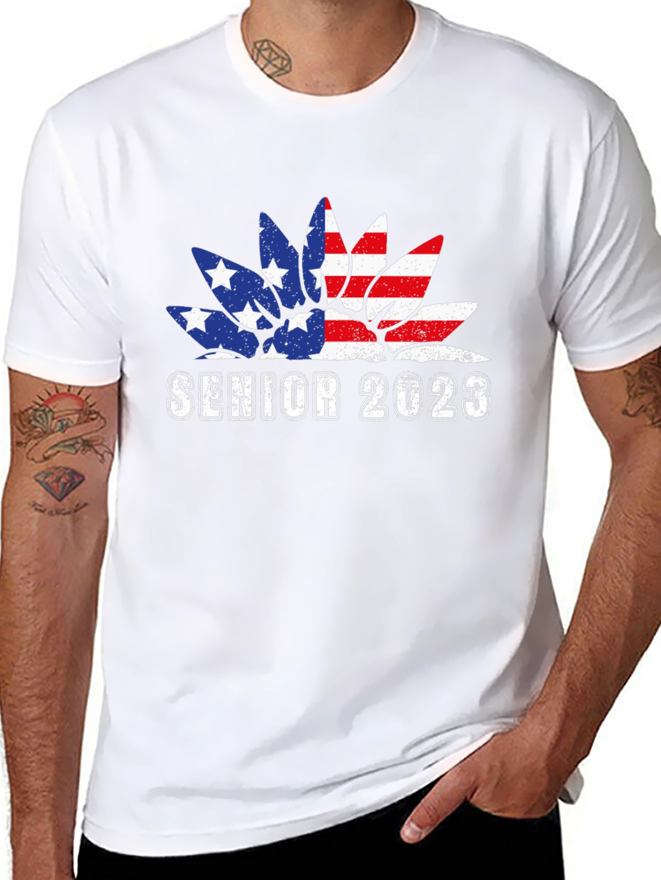 Senior 2023 USA Flag Sunflower Graphic T-Shirt