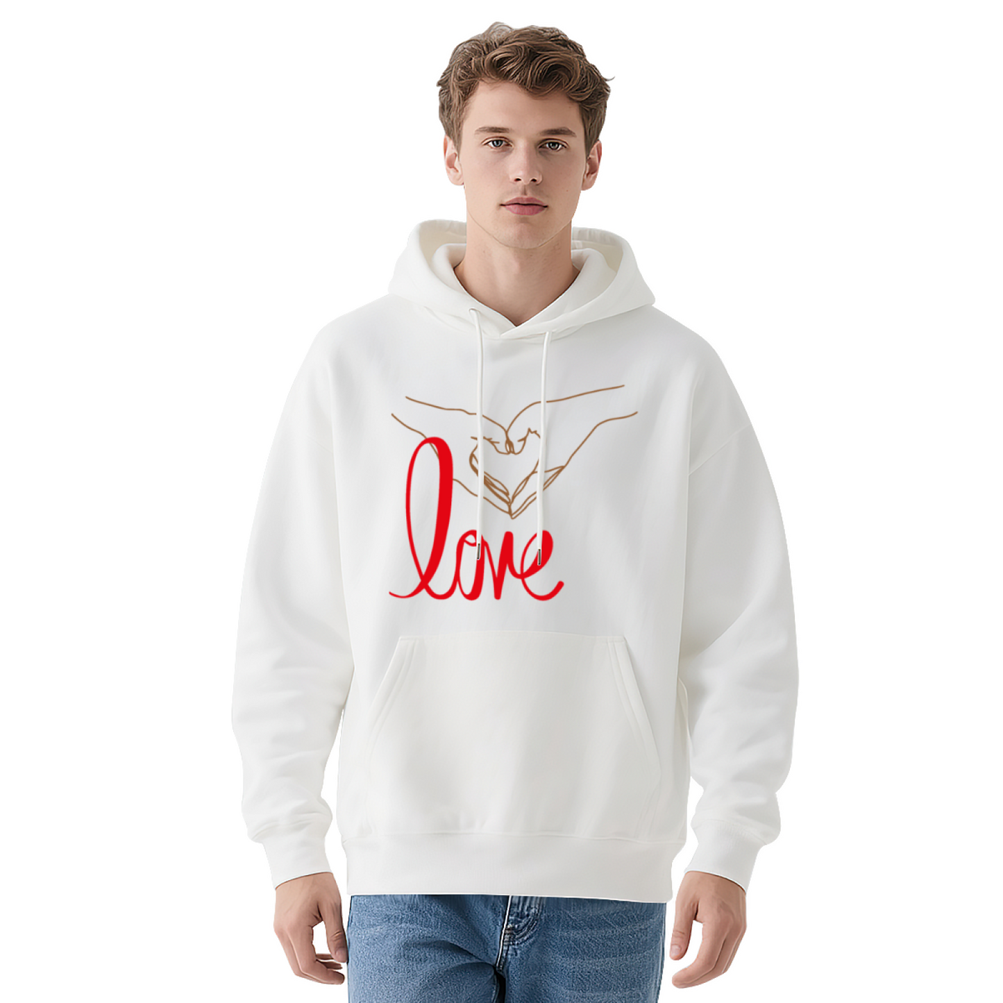 Minimal Hand Heart Love Art Hoodie, Romantic Cozy Unisex Sweatshirt