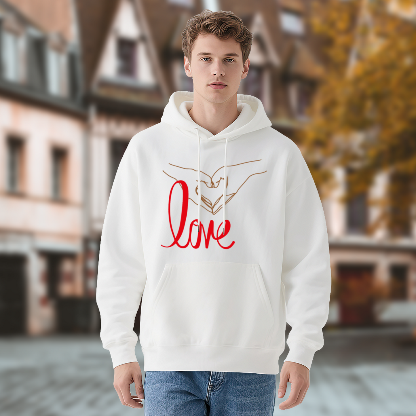 Minimal Hand Heart Love Art Hoodie, Romantic Cozy Unisex Sweatshirt