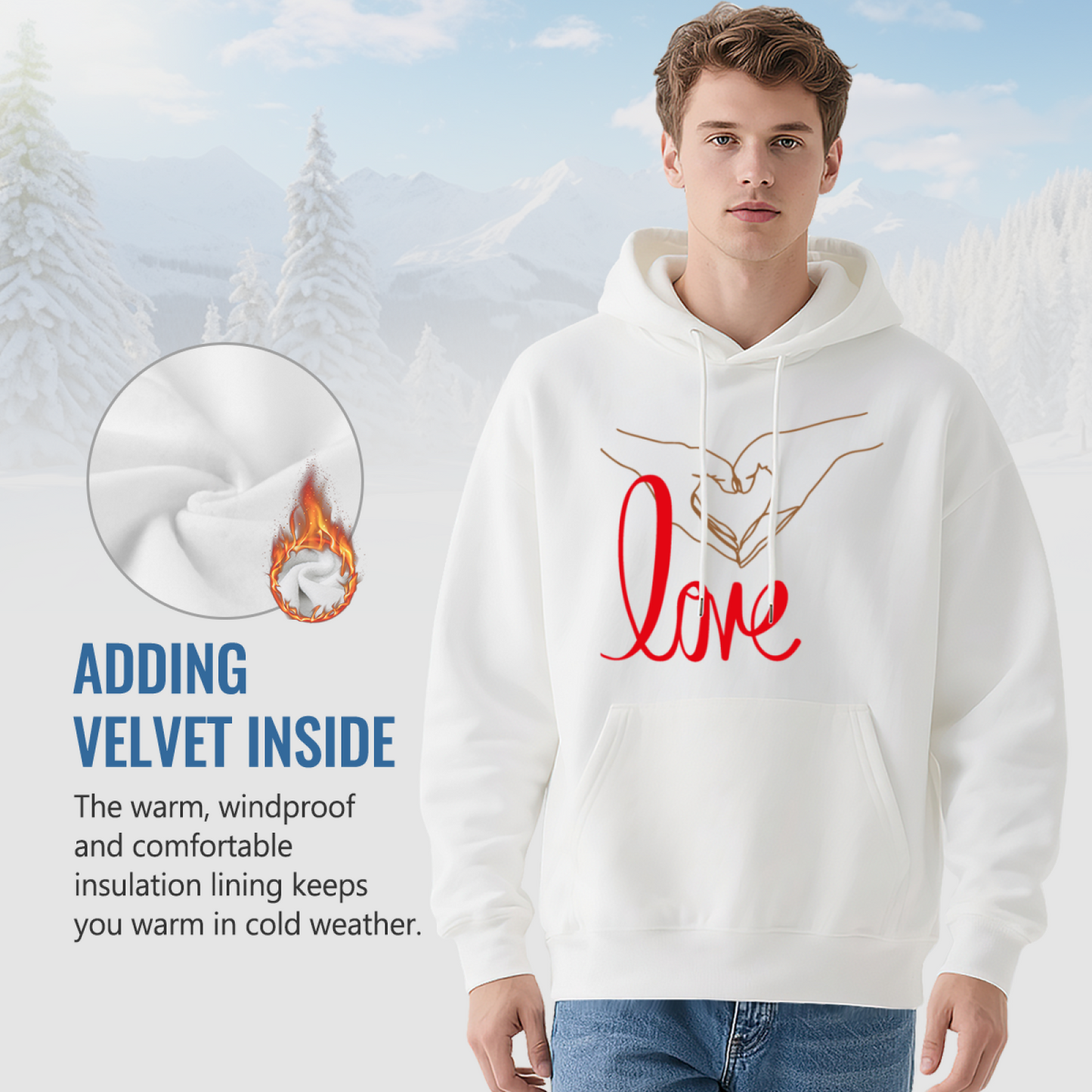 Minimal Hand Heart Love Art Hoodie, Romantic Cozy Unisex Sweatshirt
