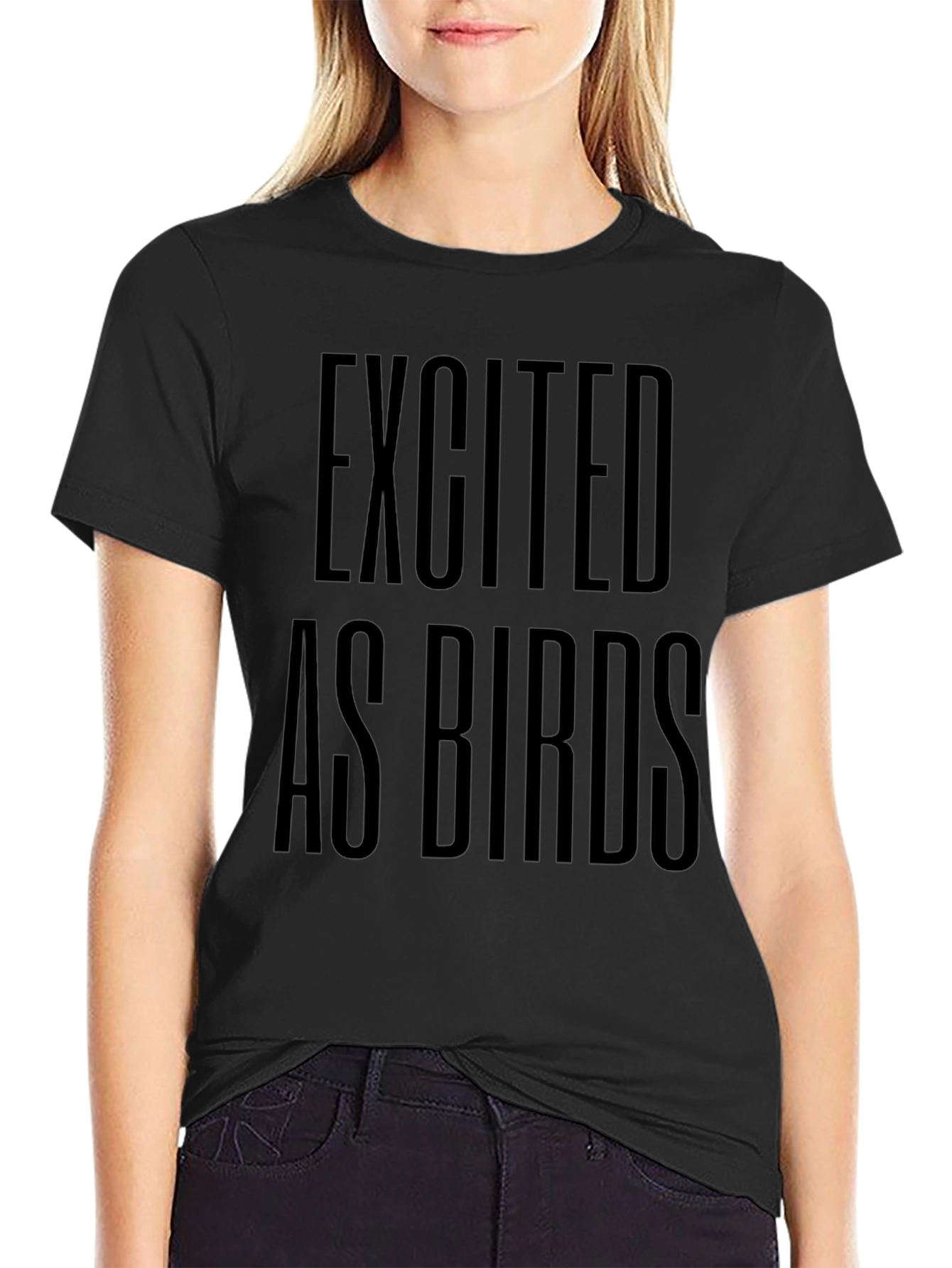 Excited as Birds Graphic Black T-Shirt