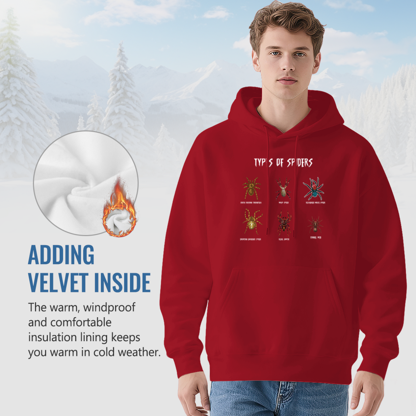 Types Of Spiders Bug Lover Soft Red Hoodie, Casual Comfort Pullover
