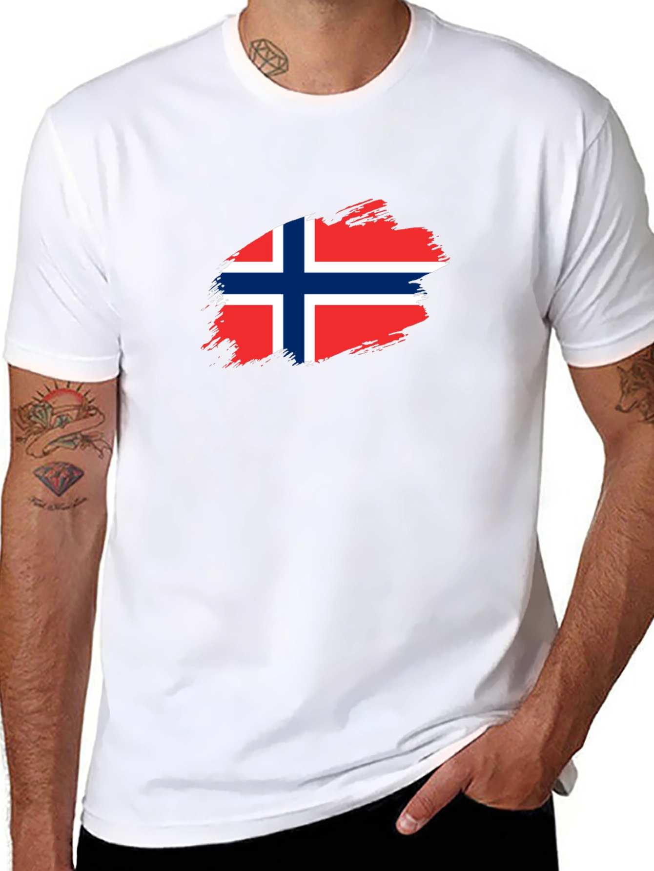 Norway Flag Brushstroke Mens Black T-Shirt