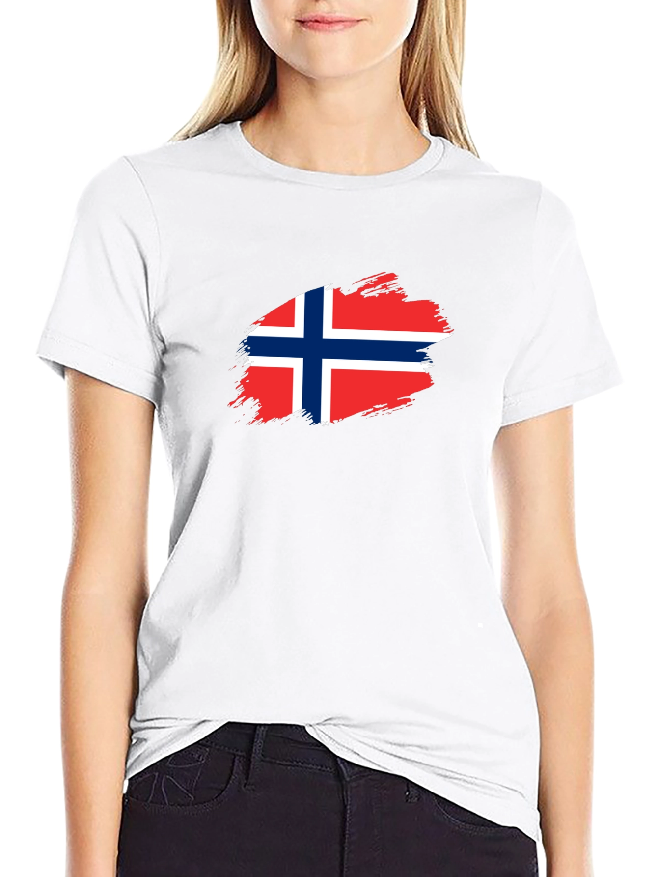 Norway Flag Brushstroke Mens Black T-Shirt