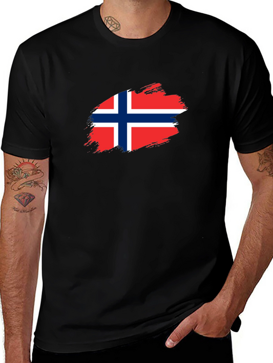 Norway Flag Brushstroke Mens Black T-Shirt
