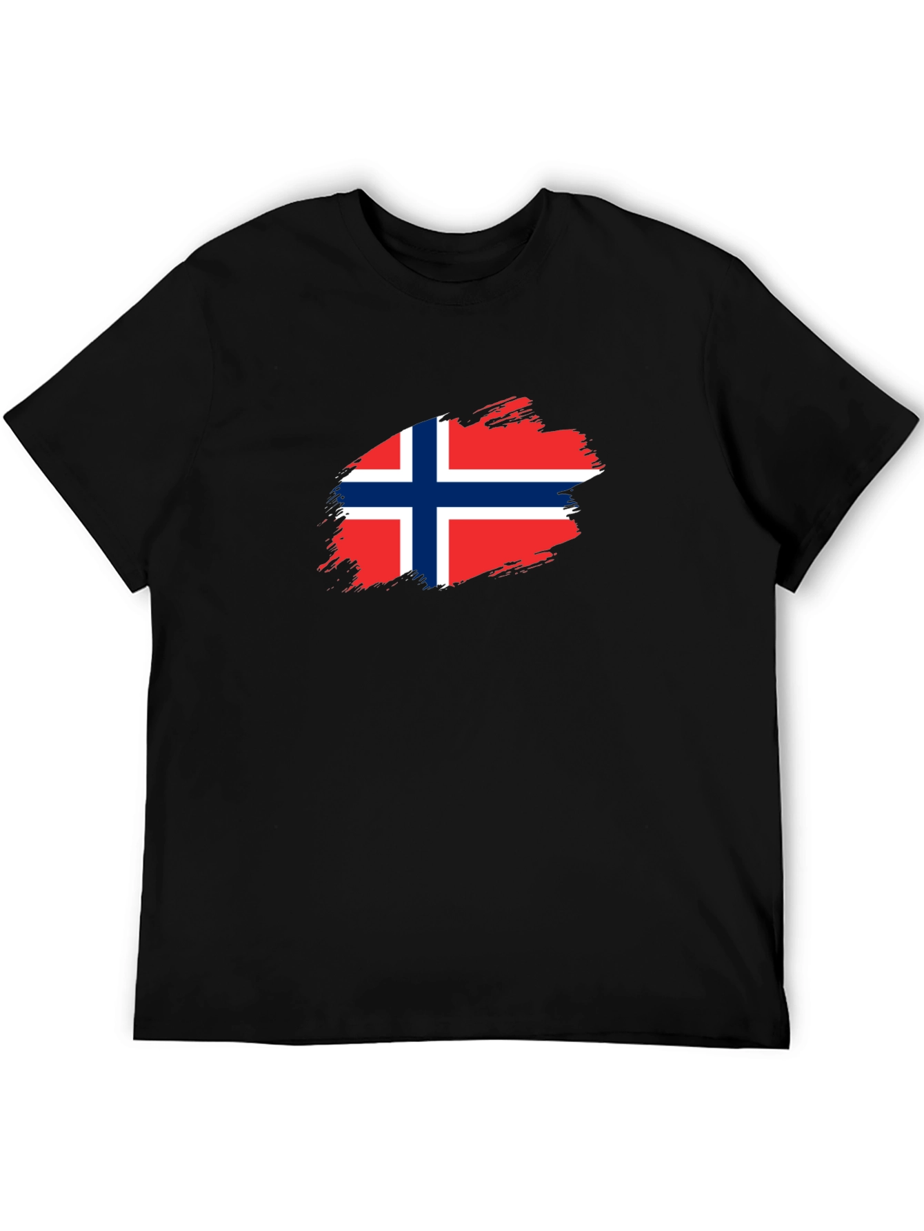 Norway Flag Brushstroke Mens Black T-Shirt