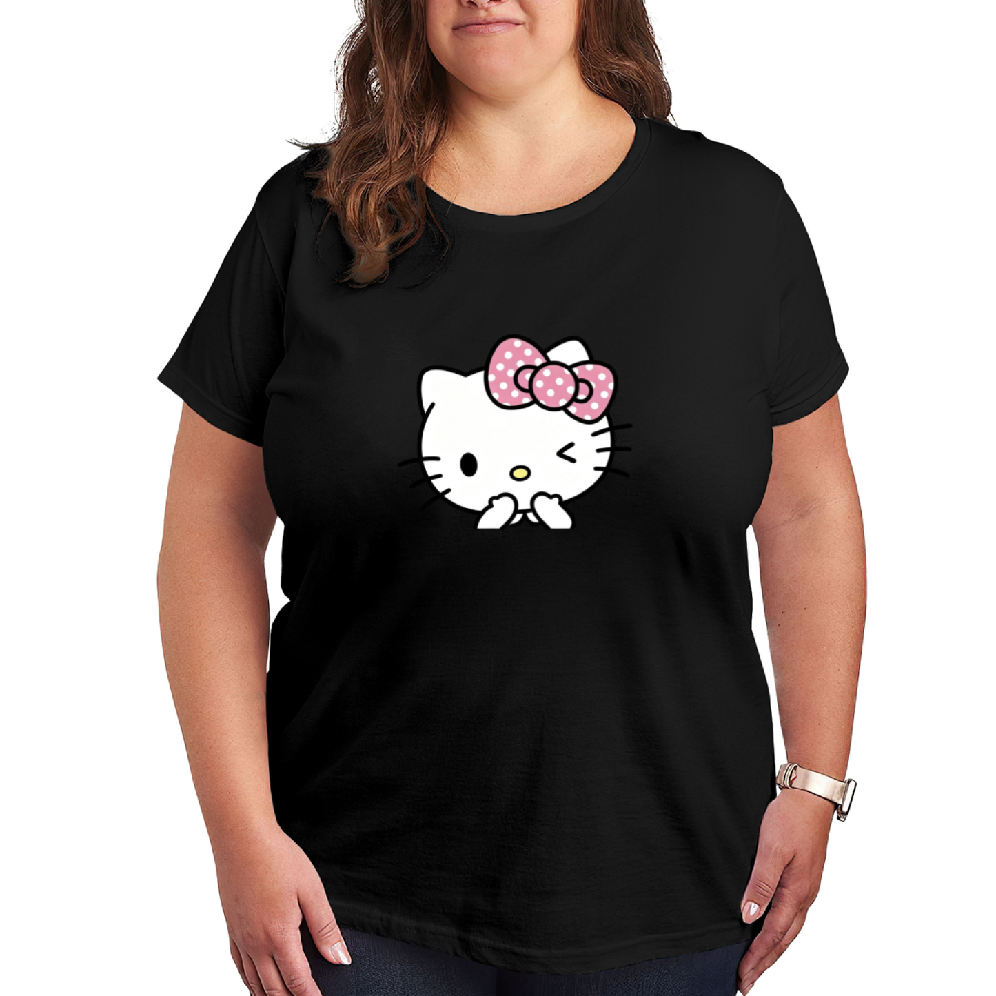 Wink & Cute Blush Hello Kitty Graphic Plus?Size T?Shirt