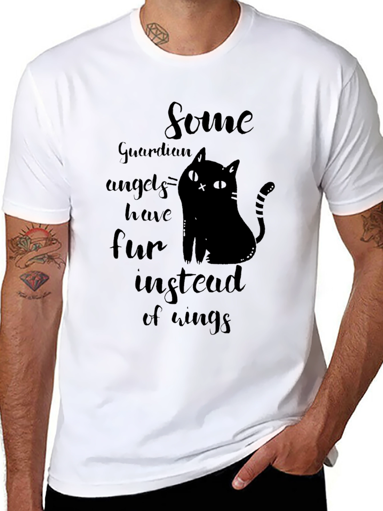 Guardian Angel Cat T-Shirt - Unisex Black Tee