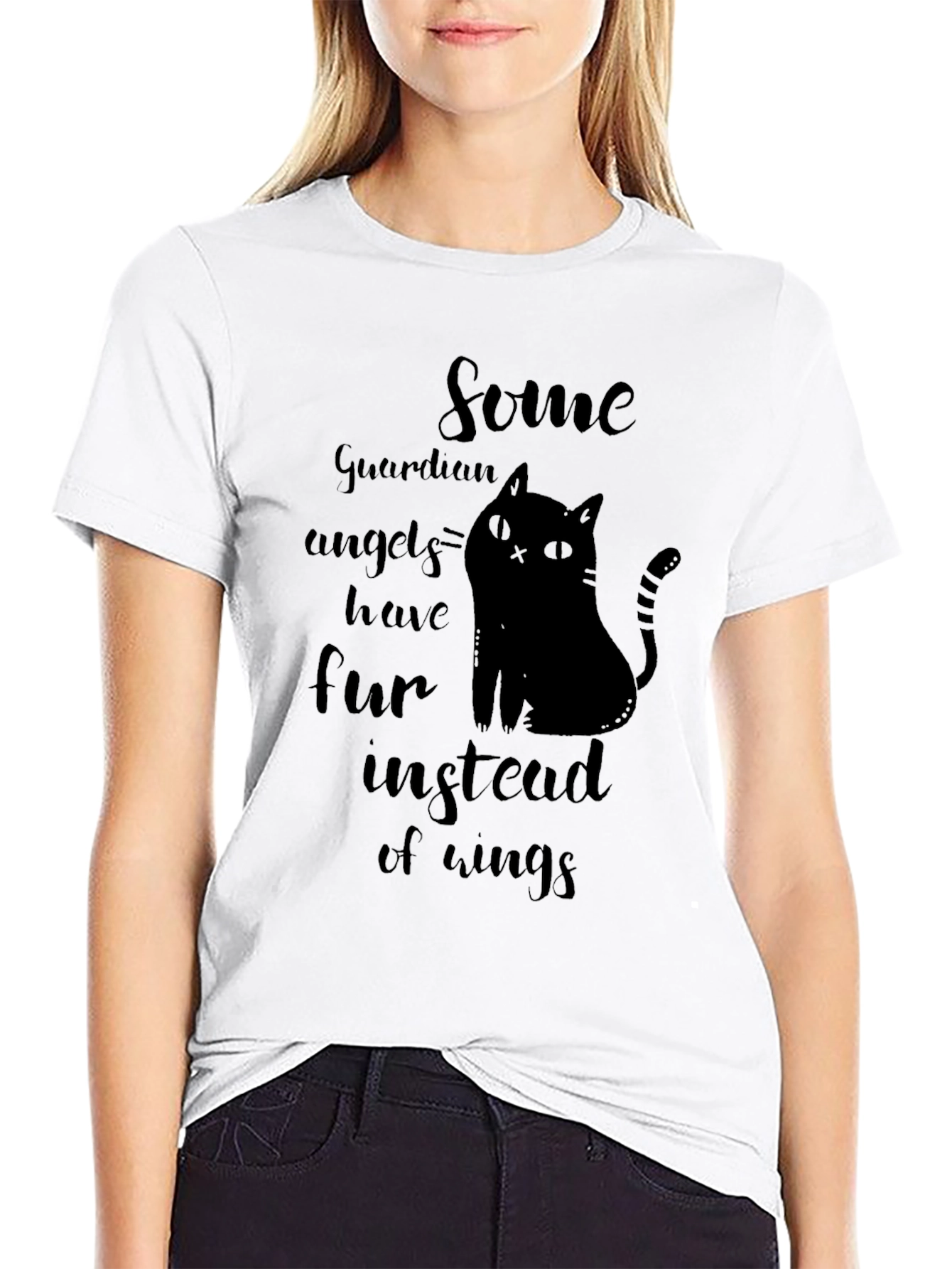 Guardian Angel Cat T-Shirt - Unisex Black Tee