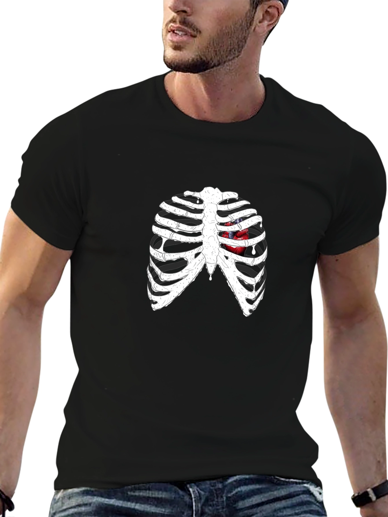 Rib Cage Heart Graphic Black T-Shirt